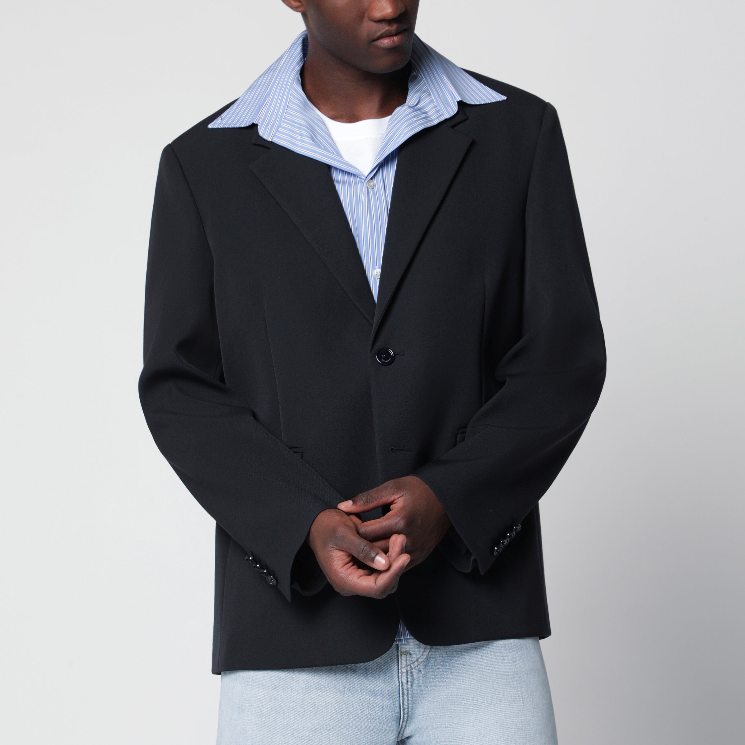 Balenciaga Dark blue Hybrid overshirt in wool twill | TheDoubleF