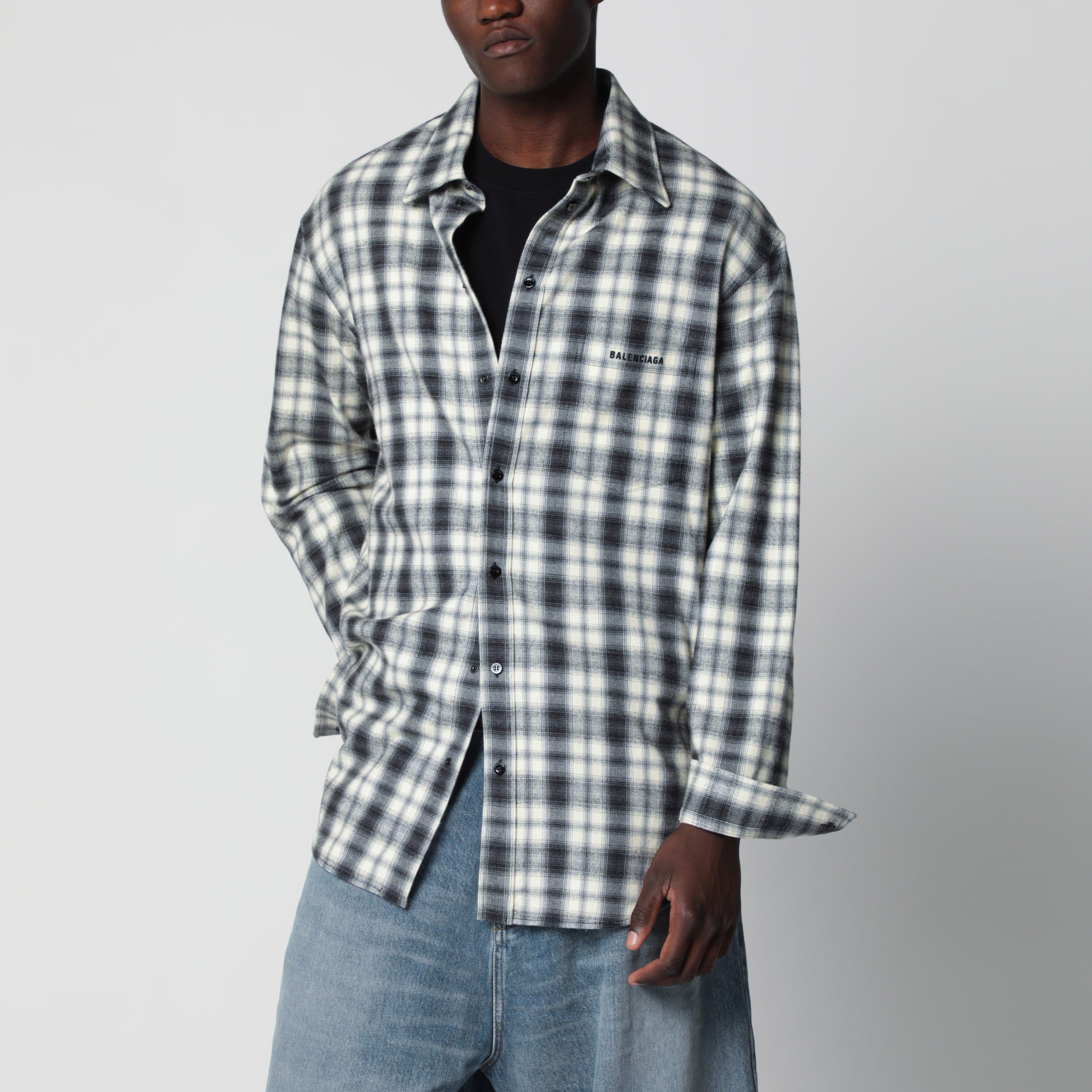 Balenciaga Regular-fit checked cotton flannel shirt in white/black