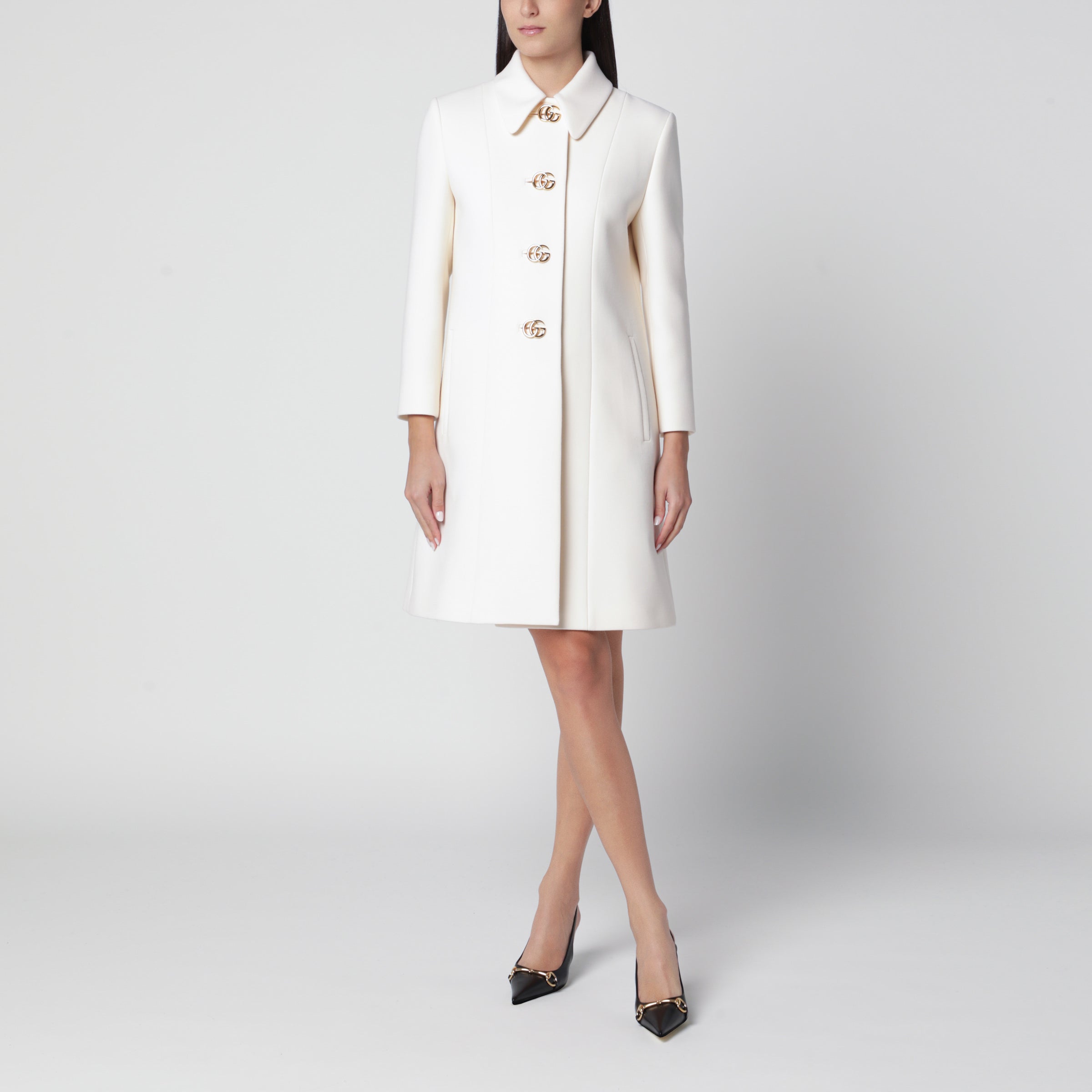GUCCI White coat in wool natté | TheDoubleF