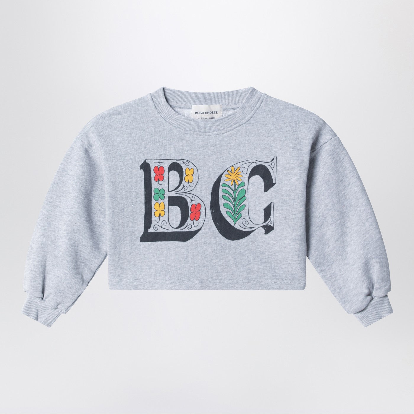 Bobo Choses Spring Letters grey mélange cropped sweatshirt 