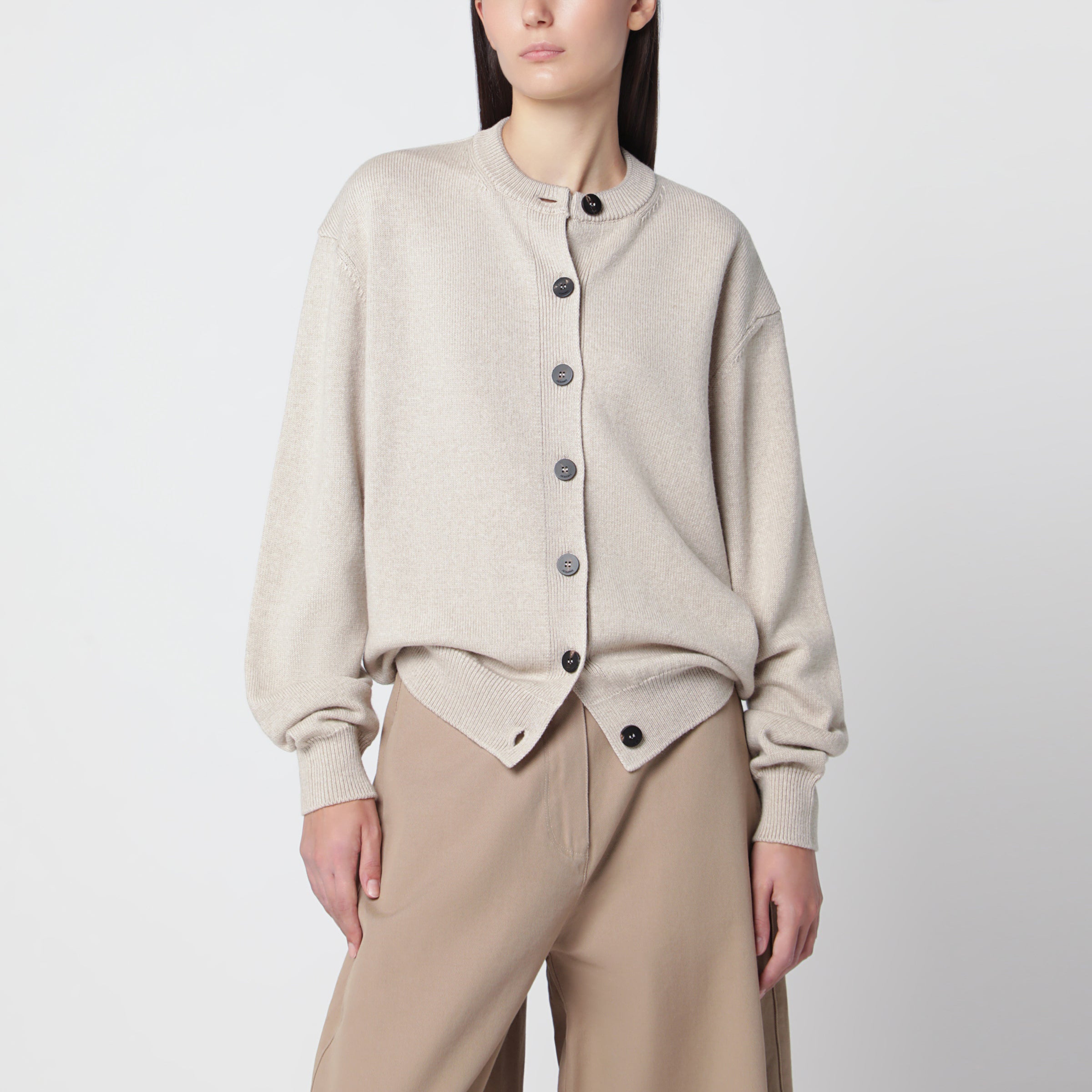 JACQUEMUS Moulin light beige merino wool cardigan | TheDoubleF