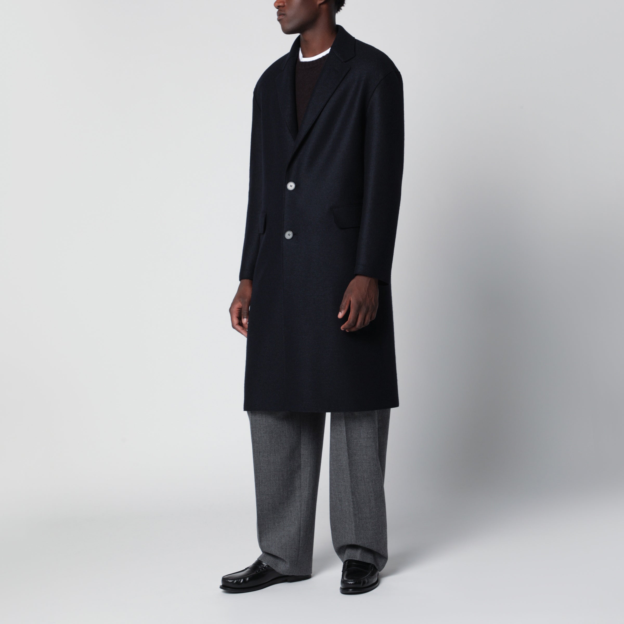 Harris Wharf London Navy single-breasted wool coat | TheDoubleF