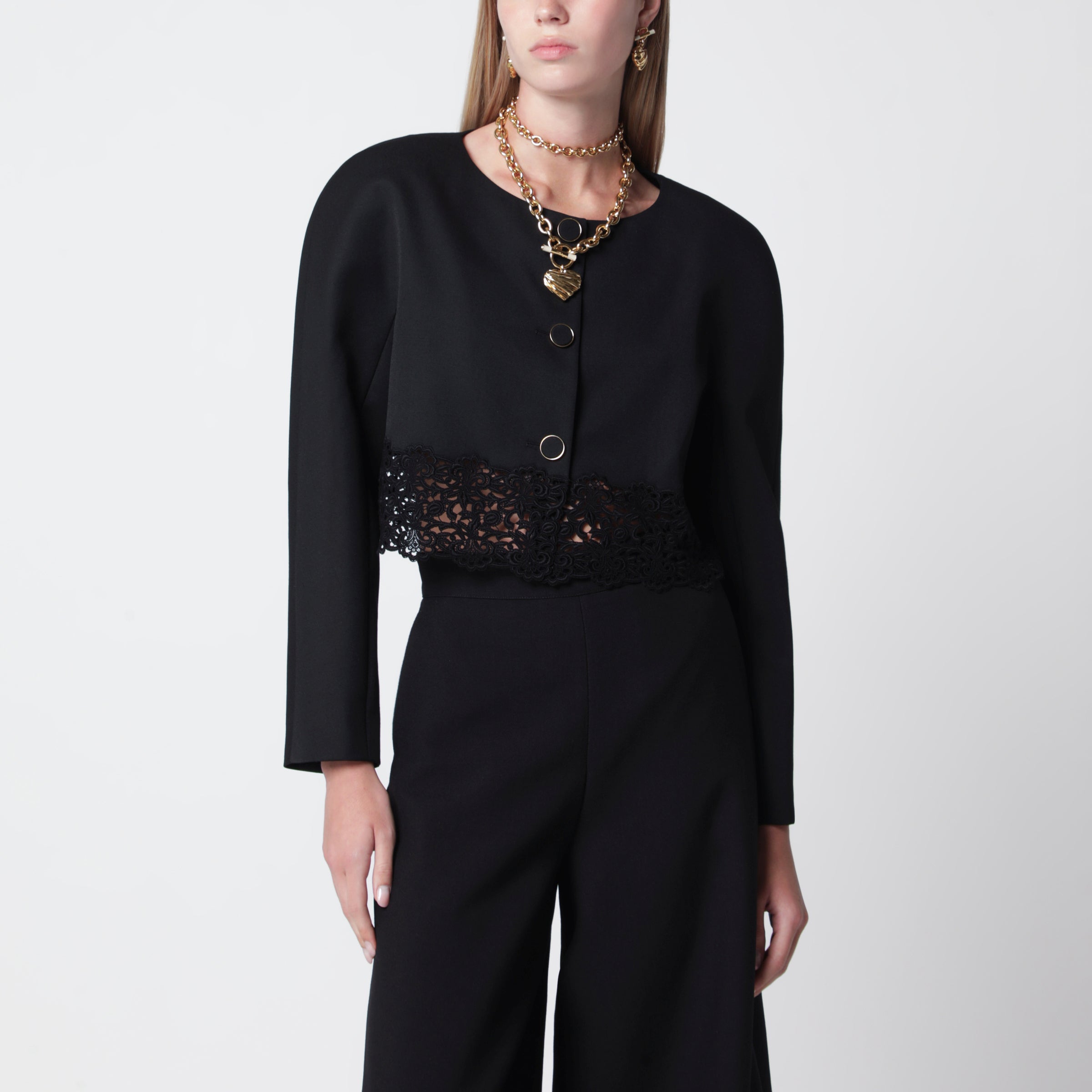 Chloé Black cropped jacket with openwork trim | TheDoubleF