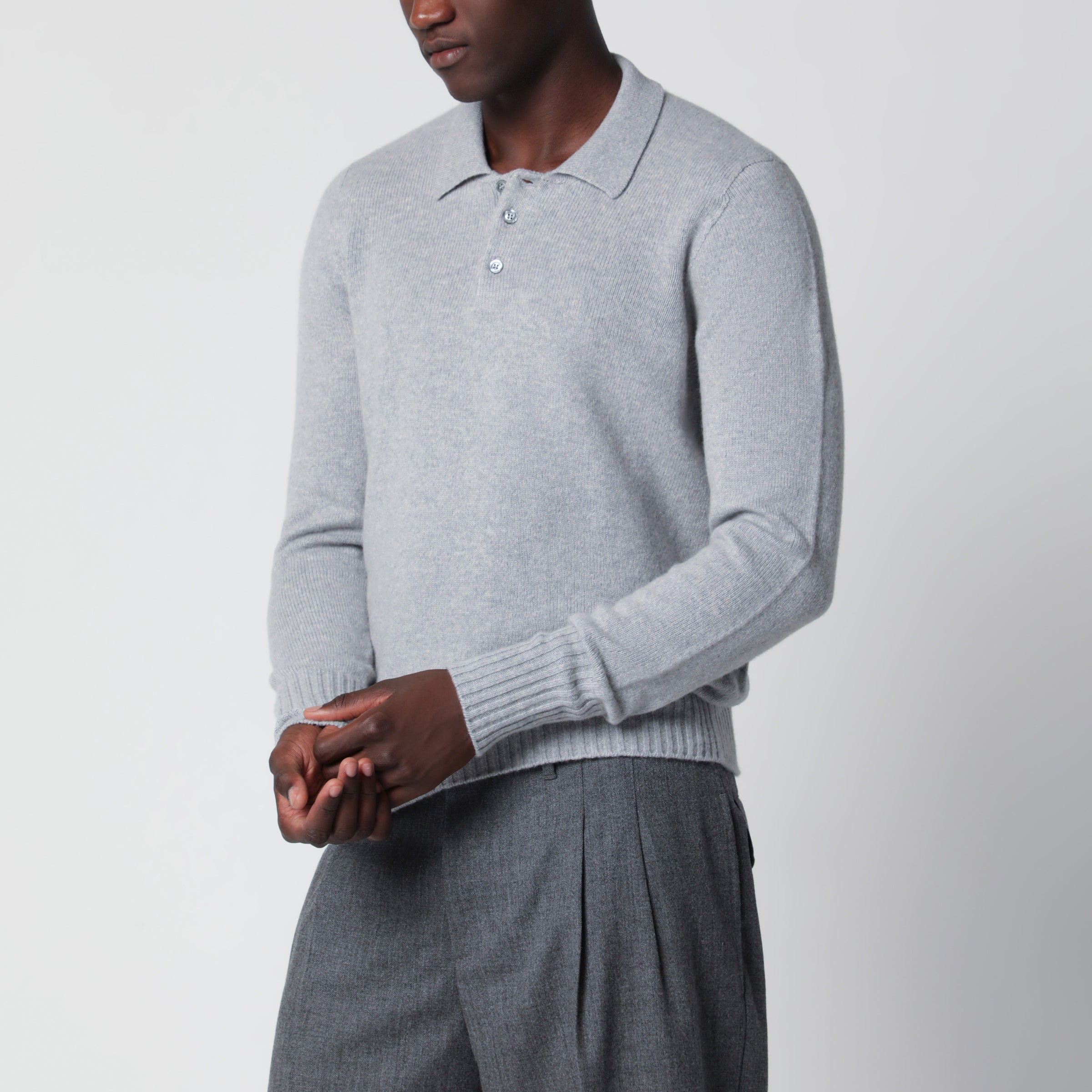 トップス N.japan Drumohr grey knit polo Drumohr Light grey wool polo shirt | TheDoubleF