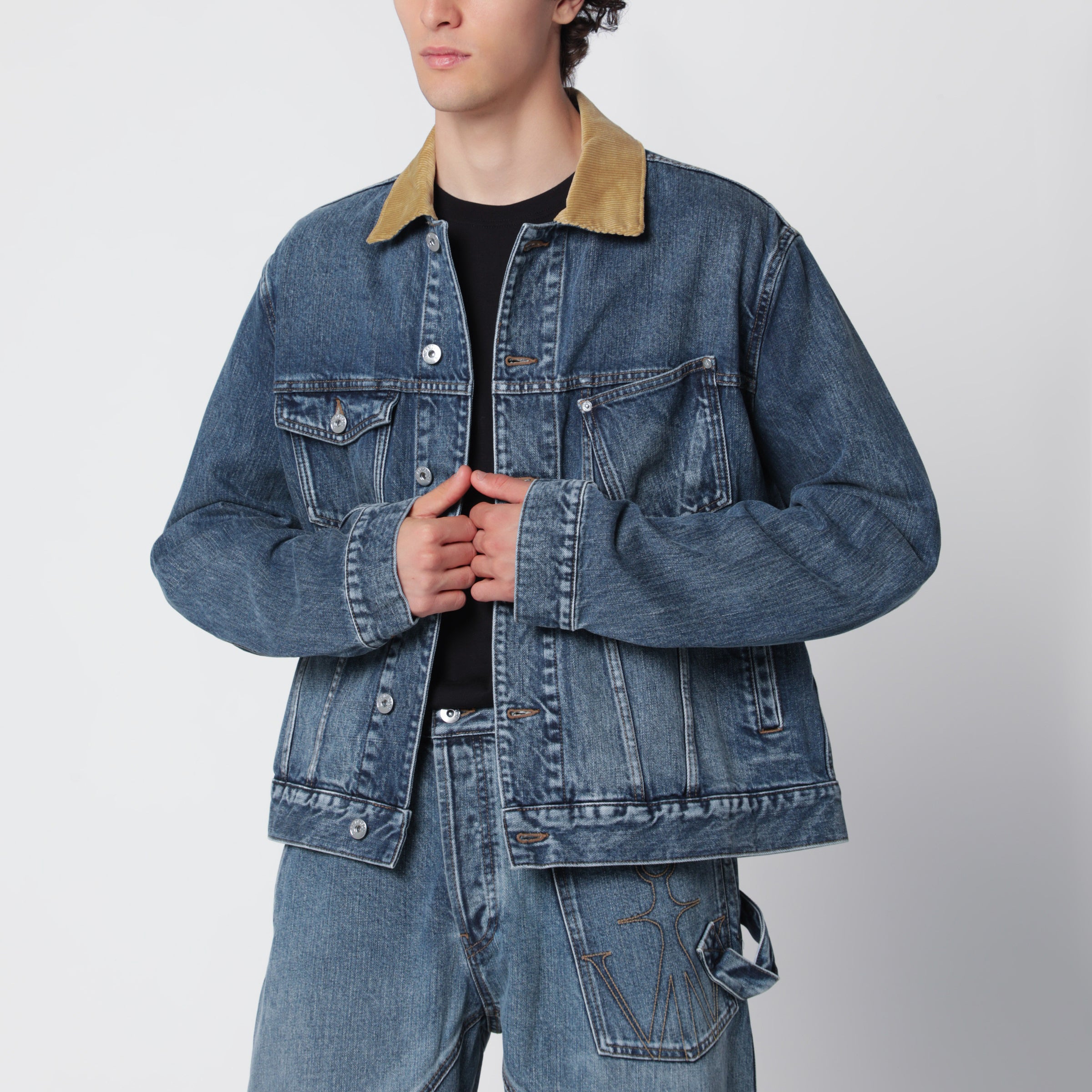 JW Anderson Blue denim jacket with ribbed collar | TheDoubleF