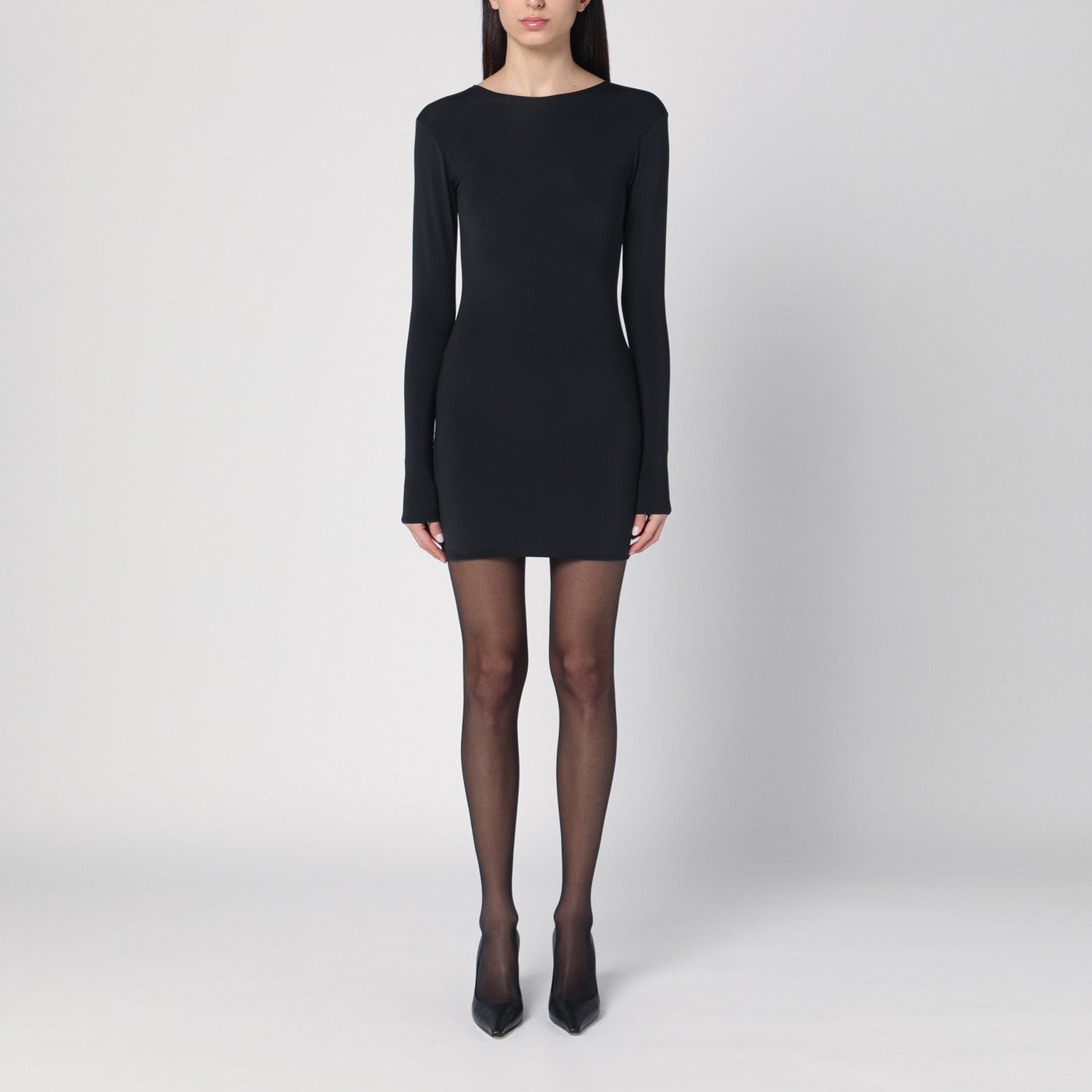 mini nylon dress Black Nylon Mesh Mini Dress Skirt & Stiletto