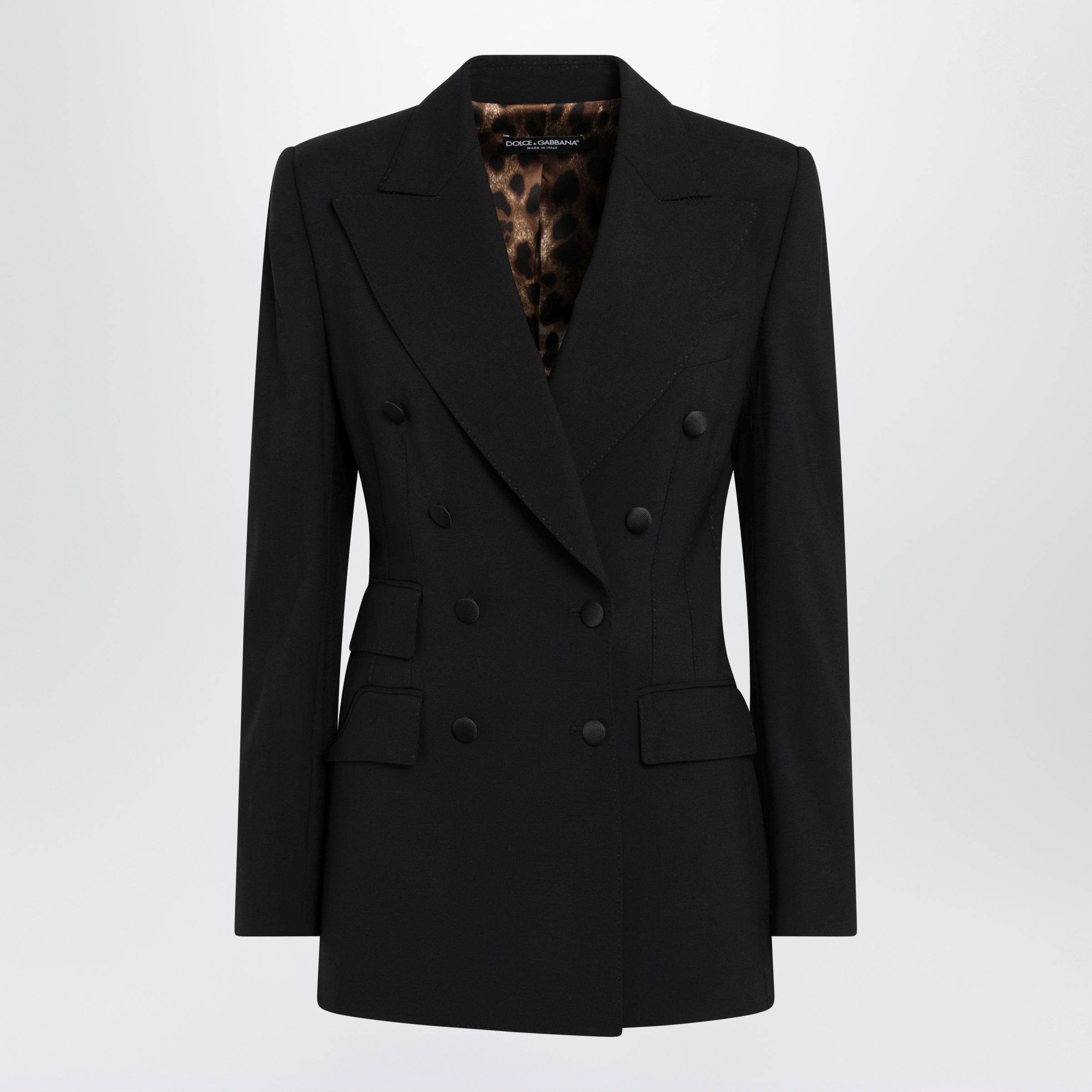 DOLCE E GABBANA Double-breasted virgin wool jacket in black