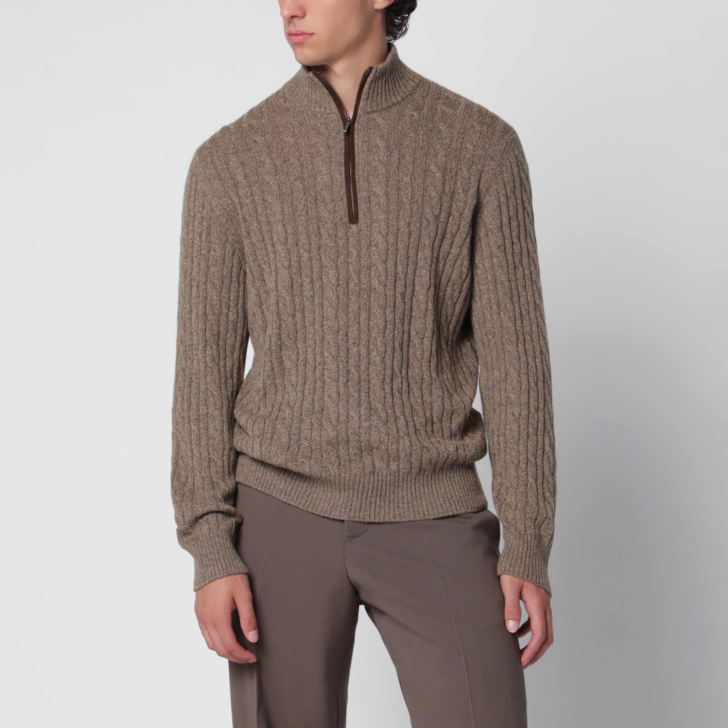 Loro Piana Brown cable-knit sweater in baby cashmere | TheDoubleF