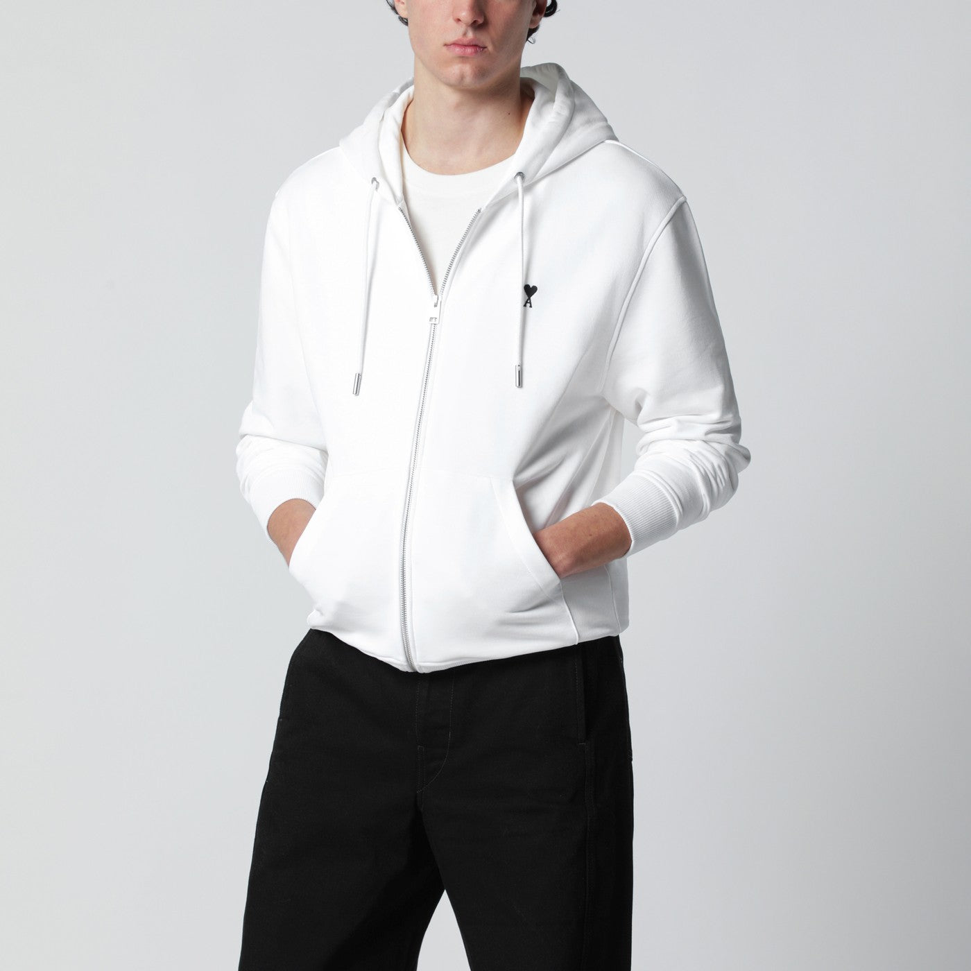 Ami Paris Ami De Coeur zip-up sweatshirt white | TheDoubleF