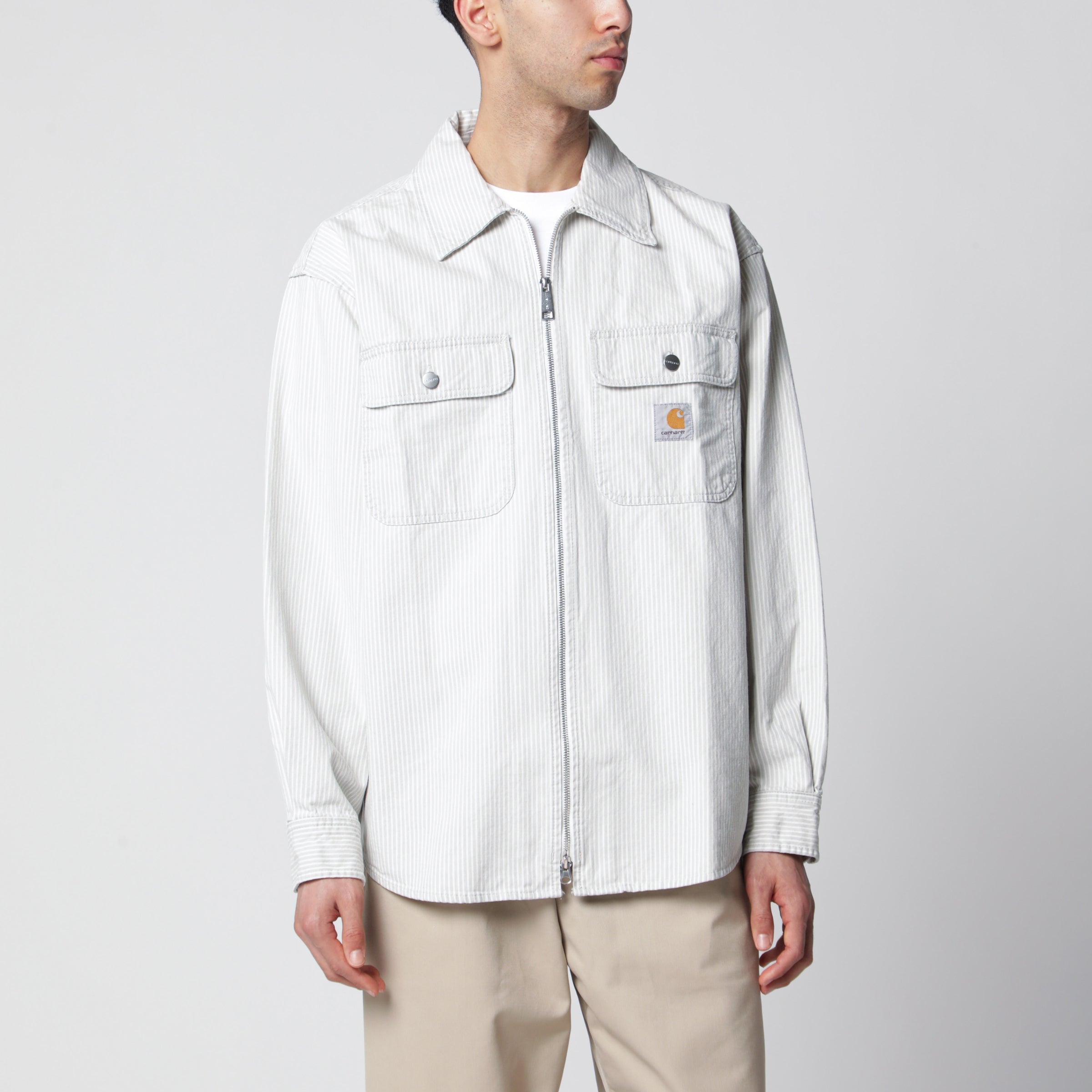 Carhartt WIP Mercer striped cotton shirt jacket in white | TheDoubleF