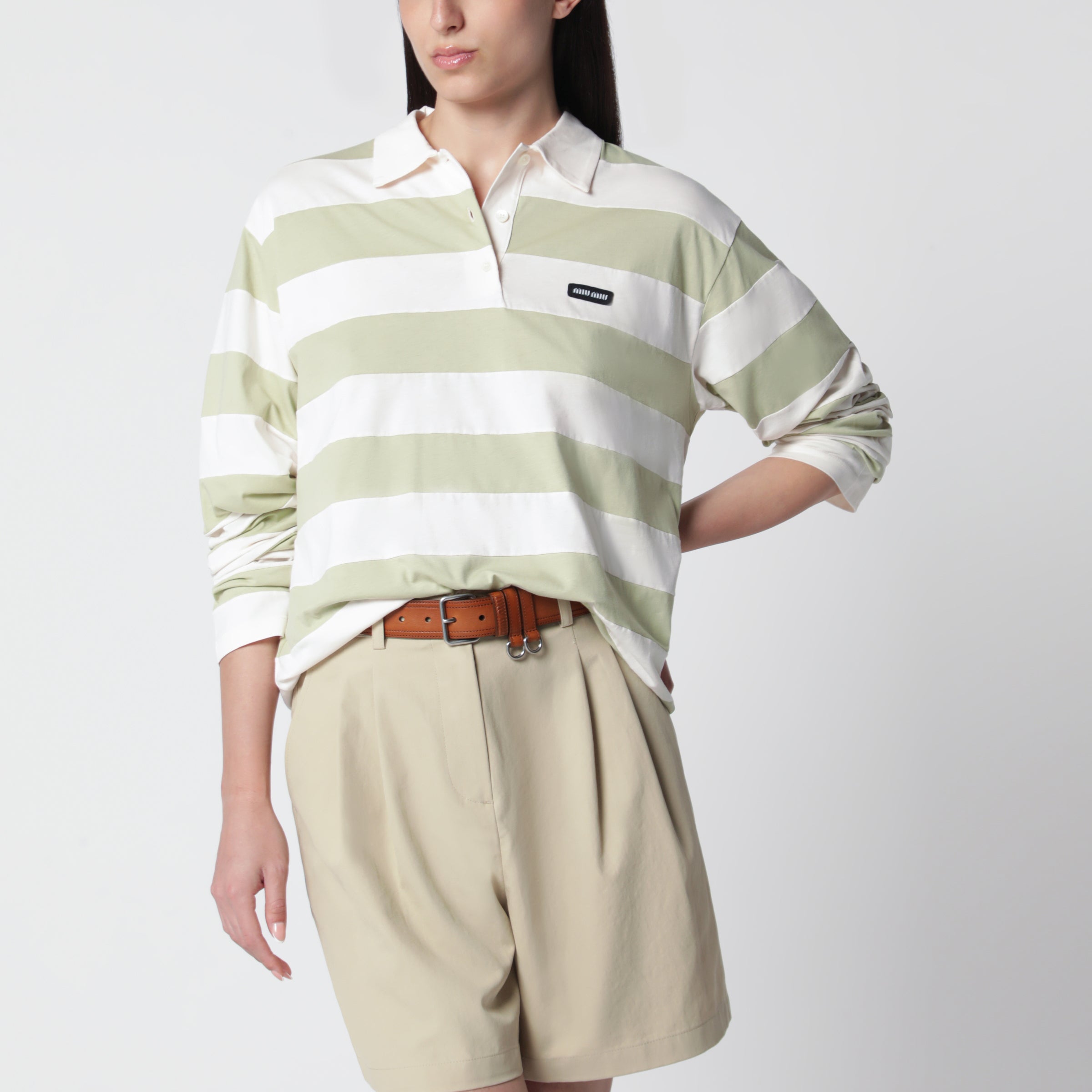 Miu Miu Petal/Agave striped jersey polo shirt | TheDoubleF