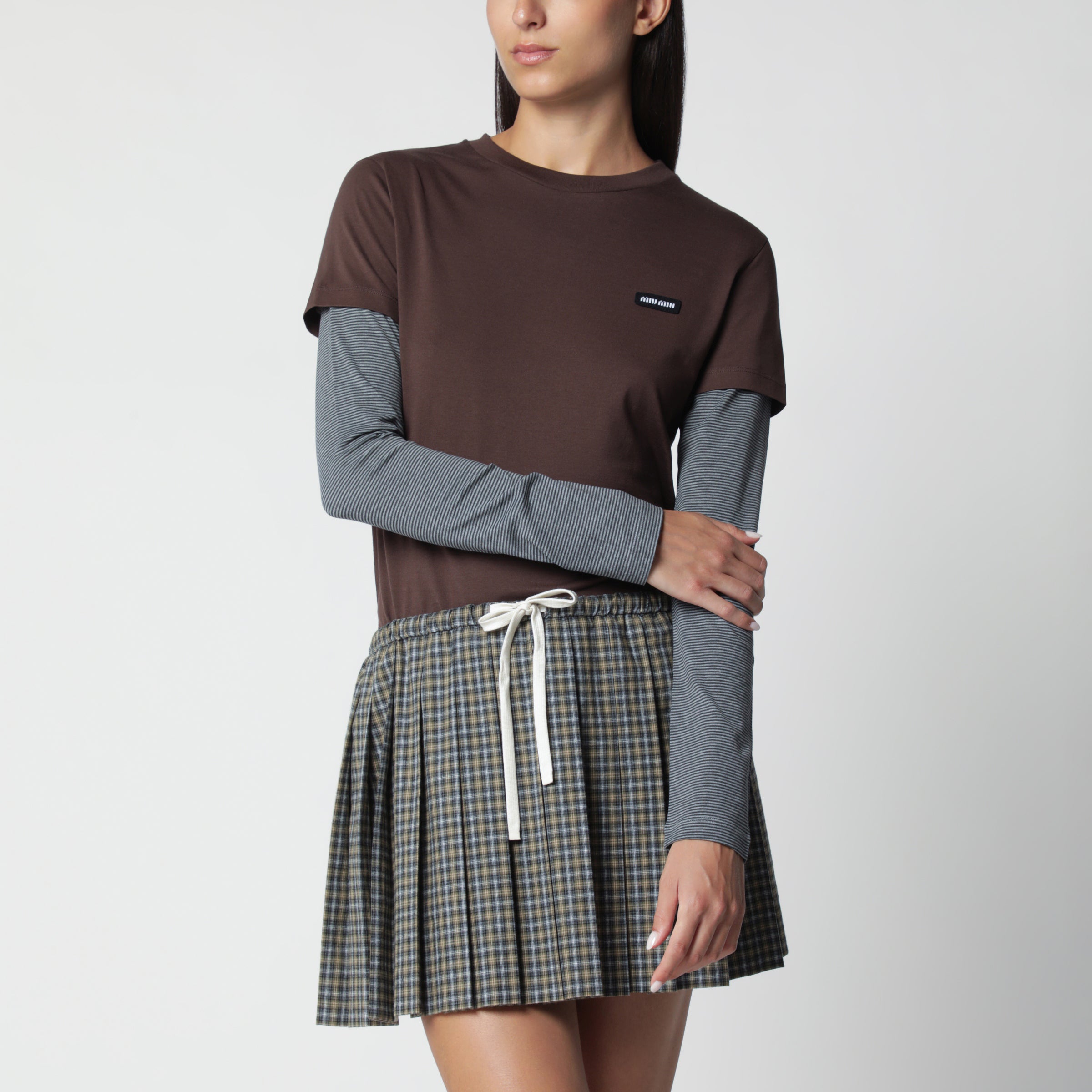 Miu Miu Cocoa/Anthracite cotton jersey T-shirt | TheDoubleF
