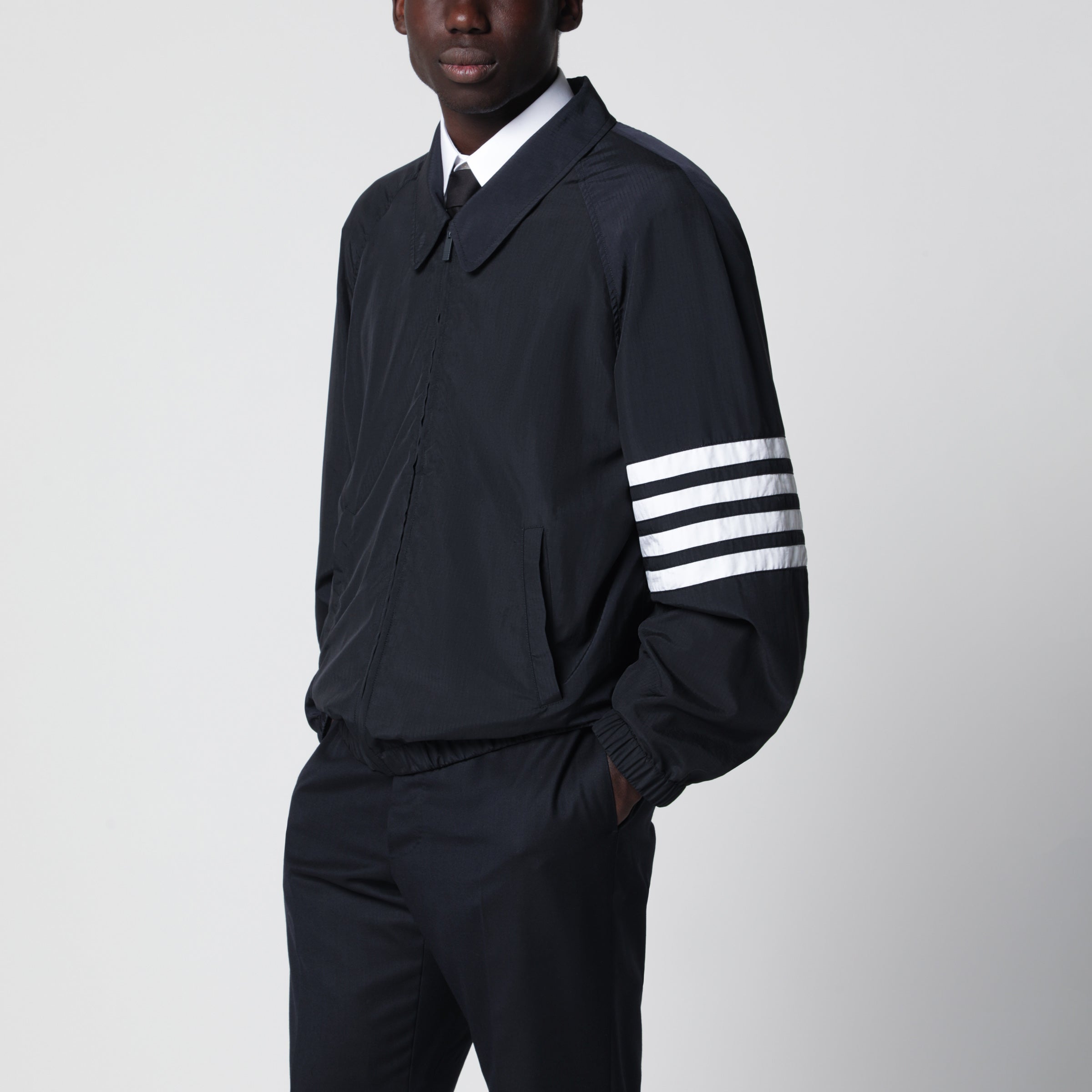 Thom Browne Lightweight navy blue zip-up jacket | TheDoubleF