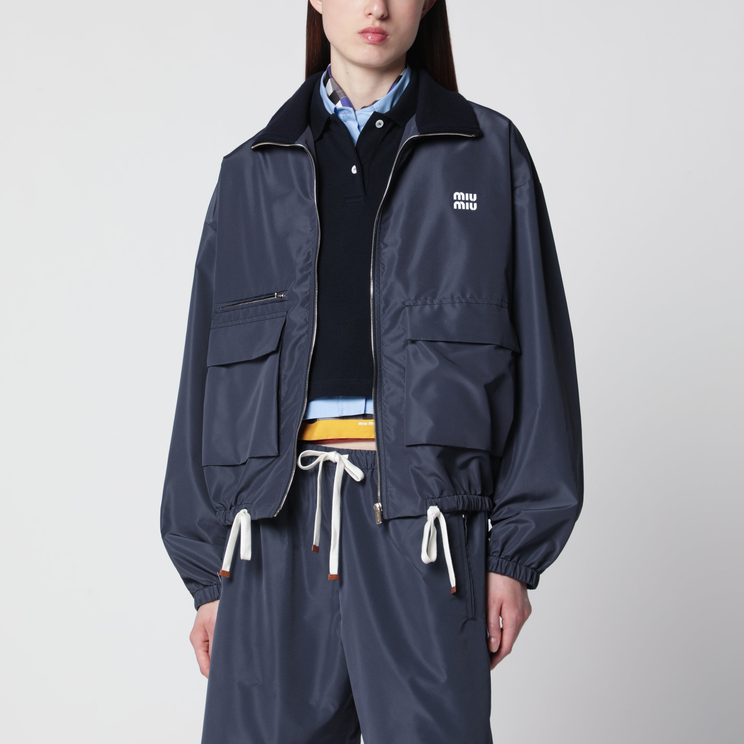 Miu Miu Tela Tec lightweight windproof blouson in blue | TheDoubleF