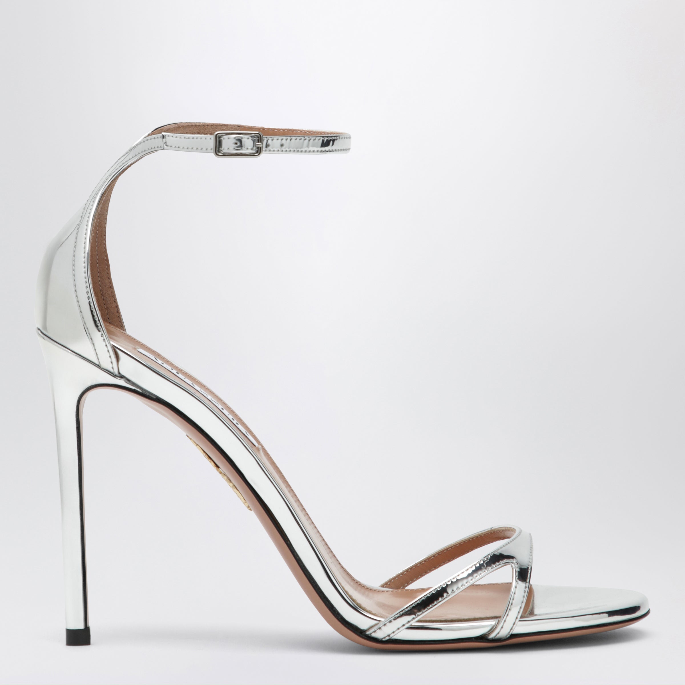 Aquazzura Nuda 85 sandals in silver metallic leather | TheDoubleF