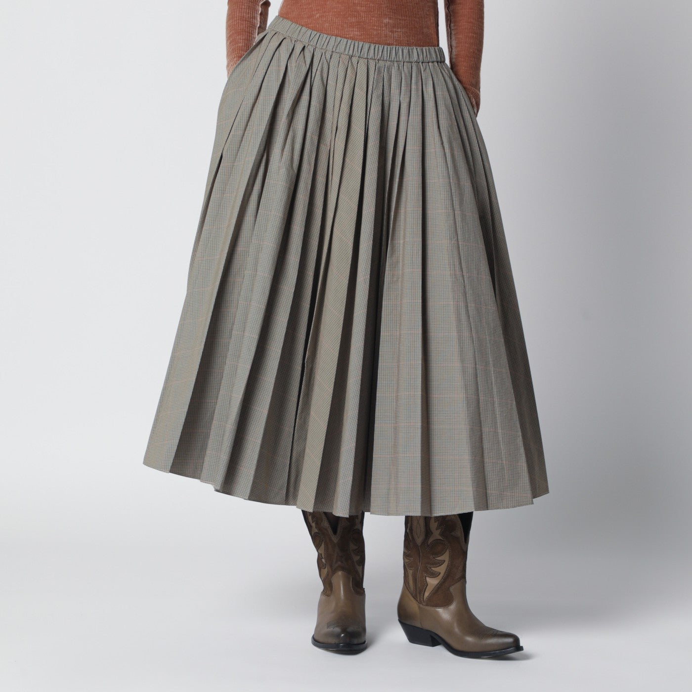 6397 Checked pleated midi skirt | TheDoubleF
