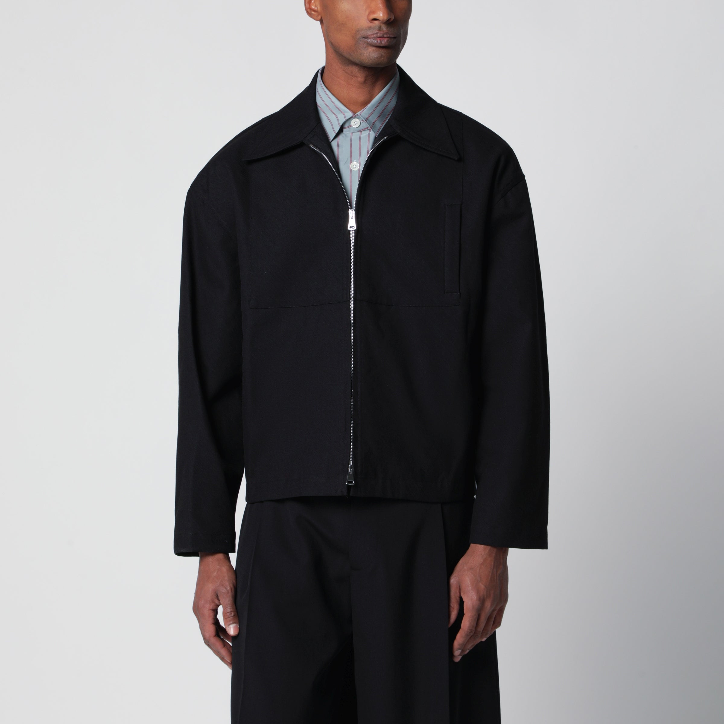 Namacheko  Topstitched cotton jacket NAMACHEKO Black cotton zip-up jacket | TheDoubleF