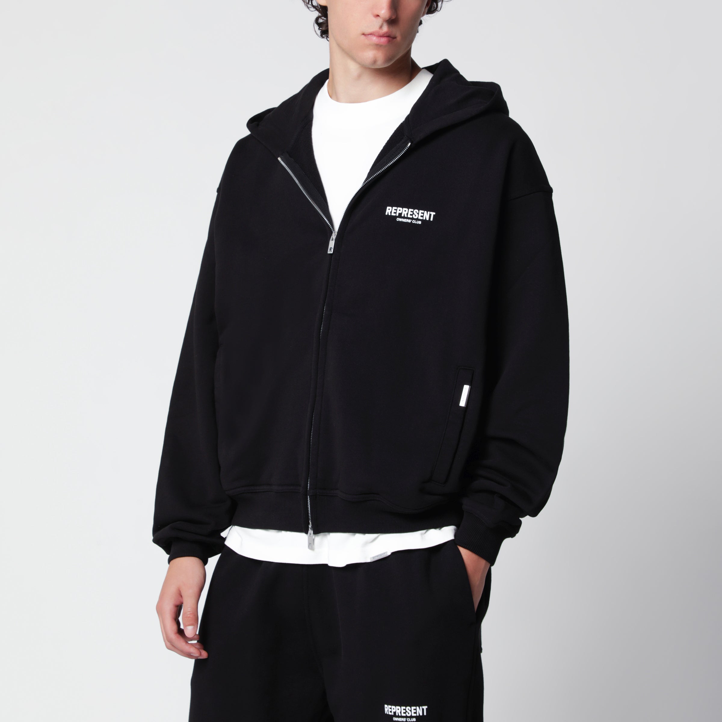 Represent Black cotton zip-up hoodie | TheDoubleF