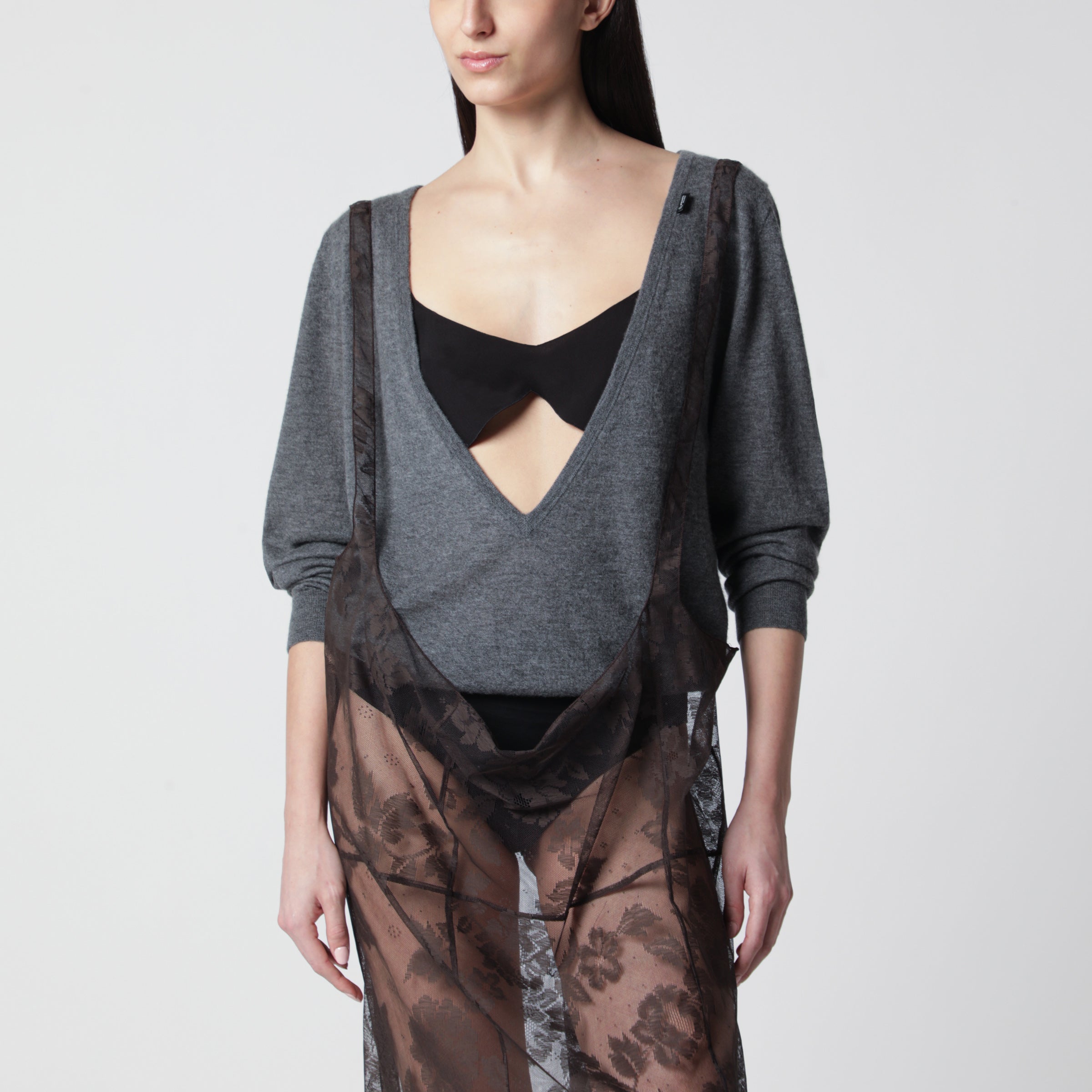 Prada V-neck cashmere sweater in grey | TheDoubleF