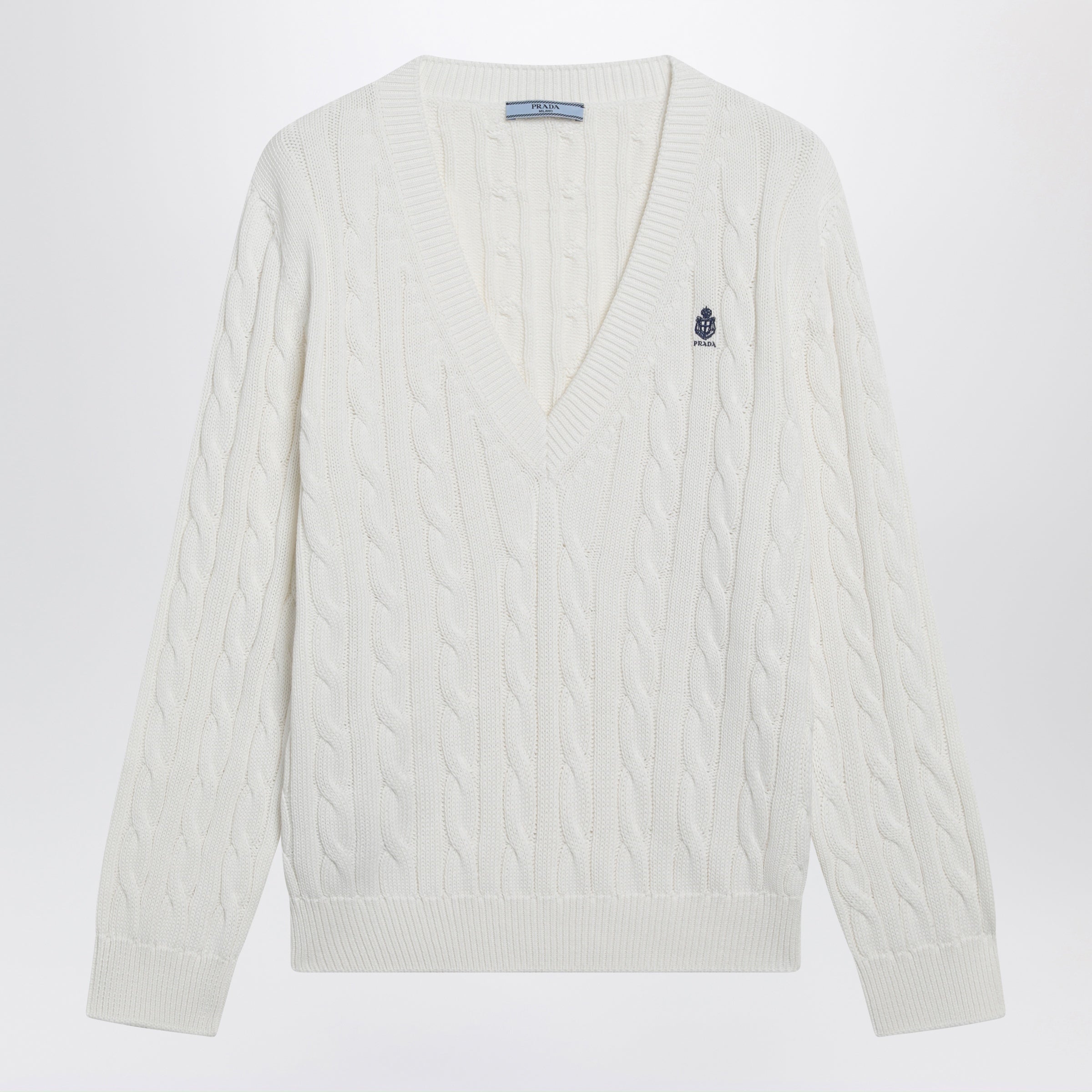 Prada White cable-knit V-neck jumper | TheDoubleF