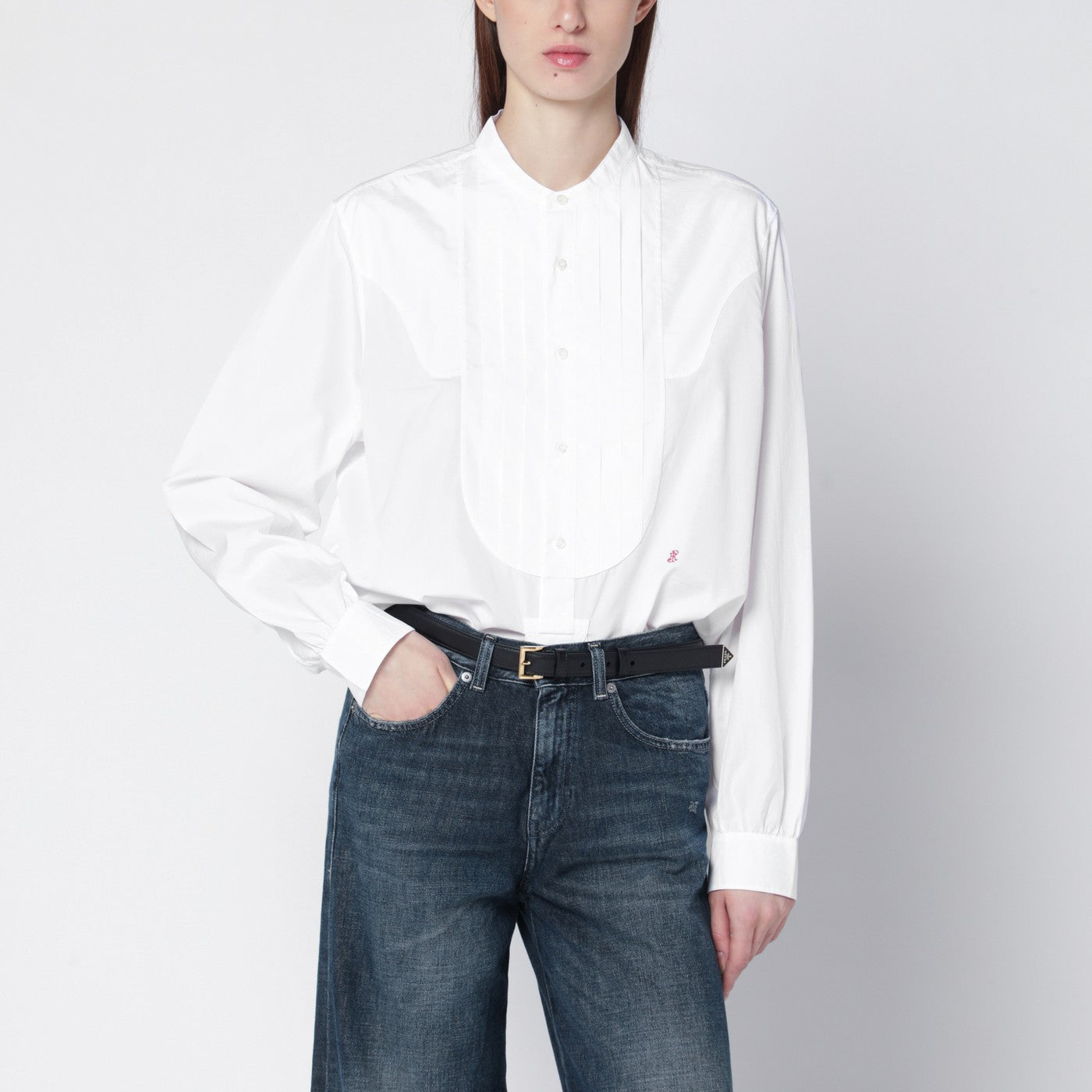 prada white dress shirt Prada Embroidered Poplin Shirt, Woman, White, Size 36