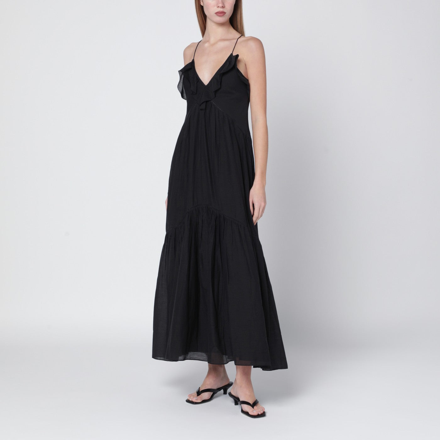 black cotton voile dress THE POET DRESS in Black COTTON Voile Black Voile / 2026CORE265 BLV / 2