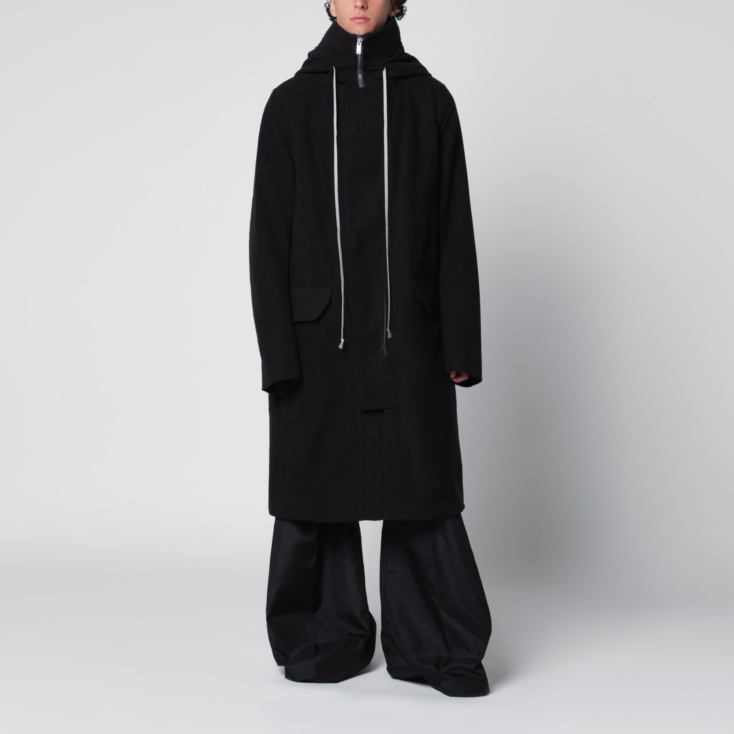 Rick Owens Long black Megaparka in cotton | TheDoubleF