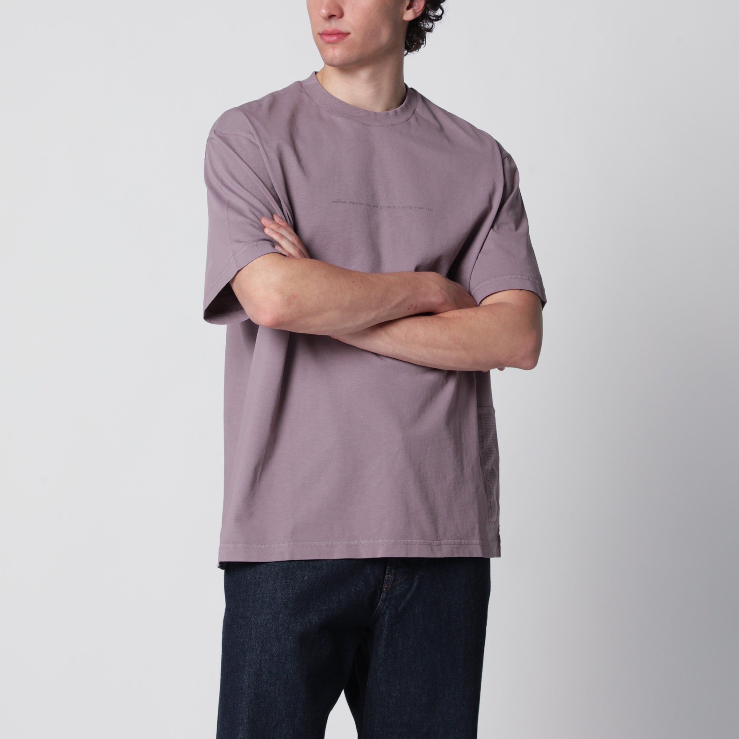 Stone Island Grey-purple T-shirt with Garment Dyed Graphics print