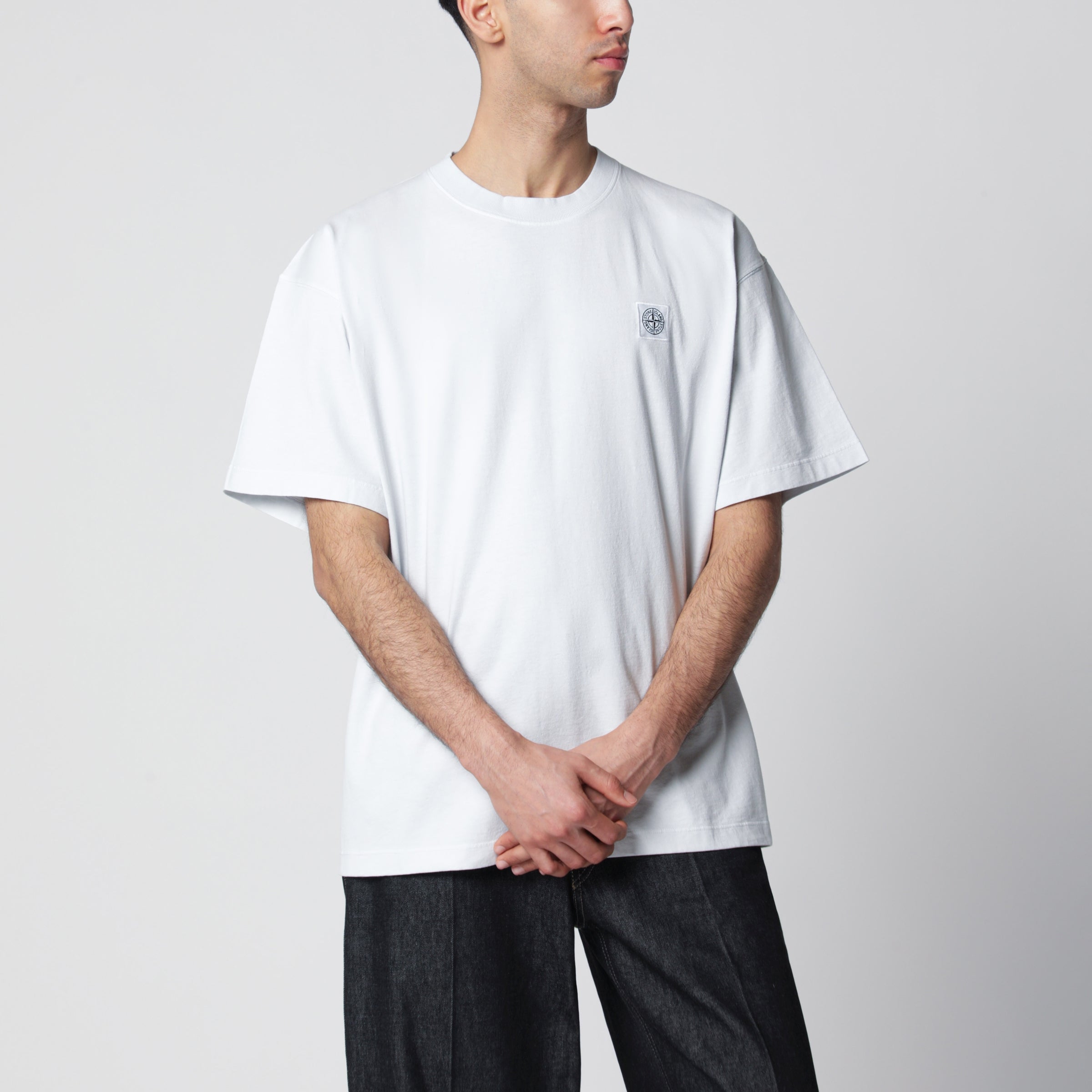 Stone Island Light blue T-shirt with Compass logo patch | TheDoubleF