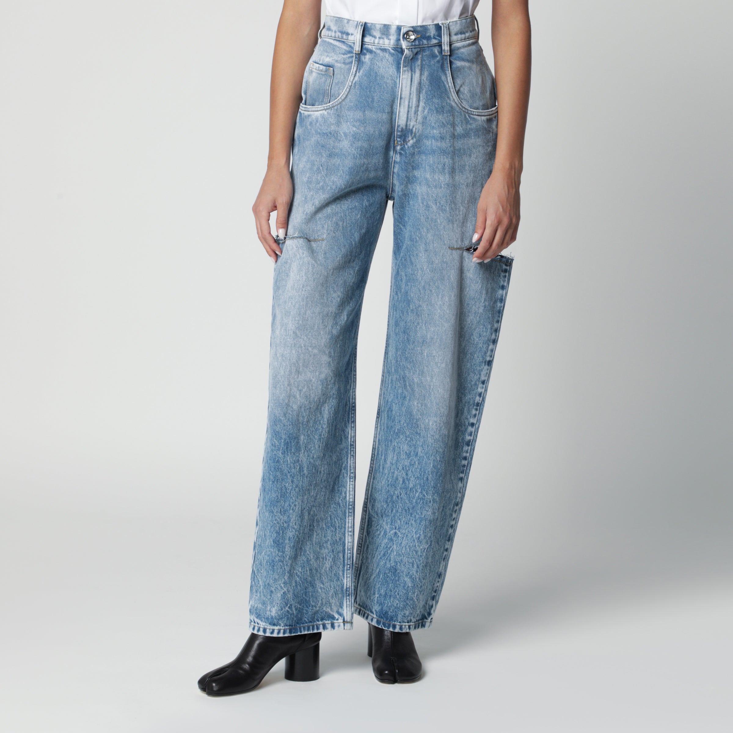Maison Margiela Loose blue jeans with drawstrings | TheDoubleF