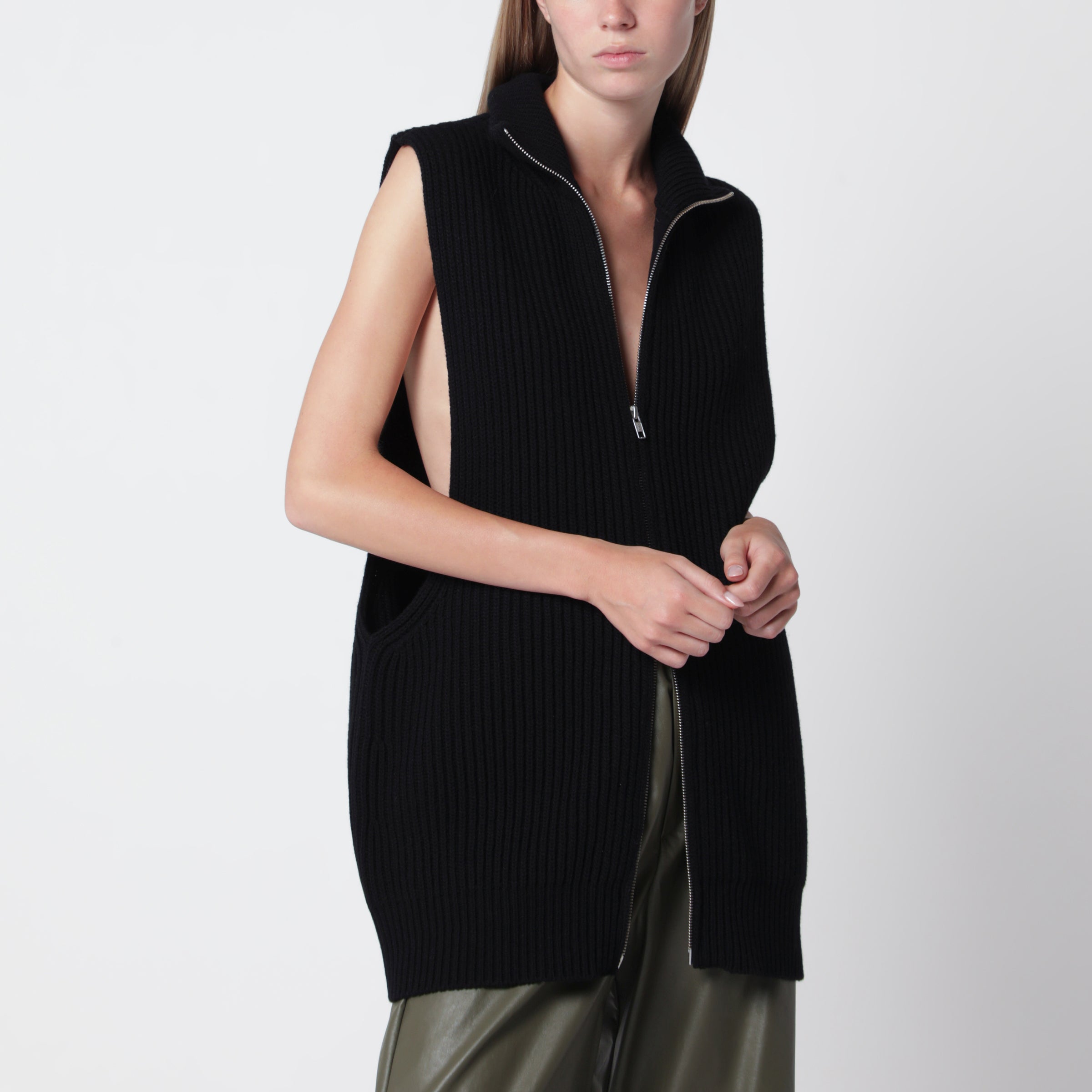 MM6 Maison Margiela Black wool zip vest | TheDoubleF
