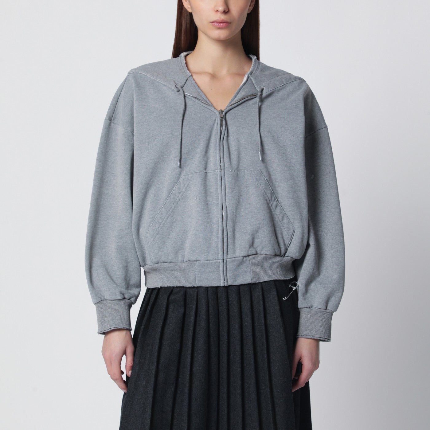 トップス MM6 FELPA CON JIP MM6 Maison Margiela Felpa con zip e coulisse in cotone grigia