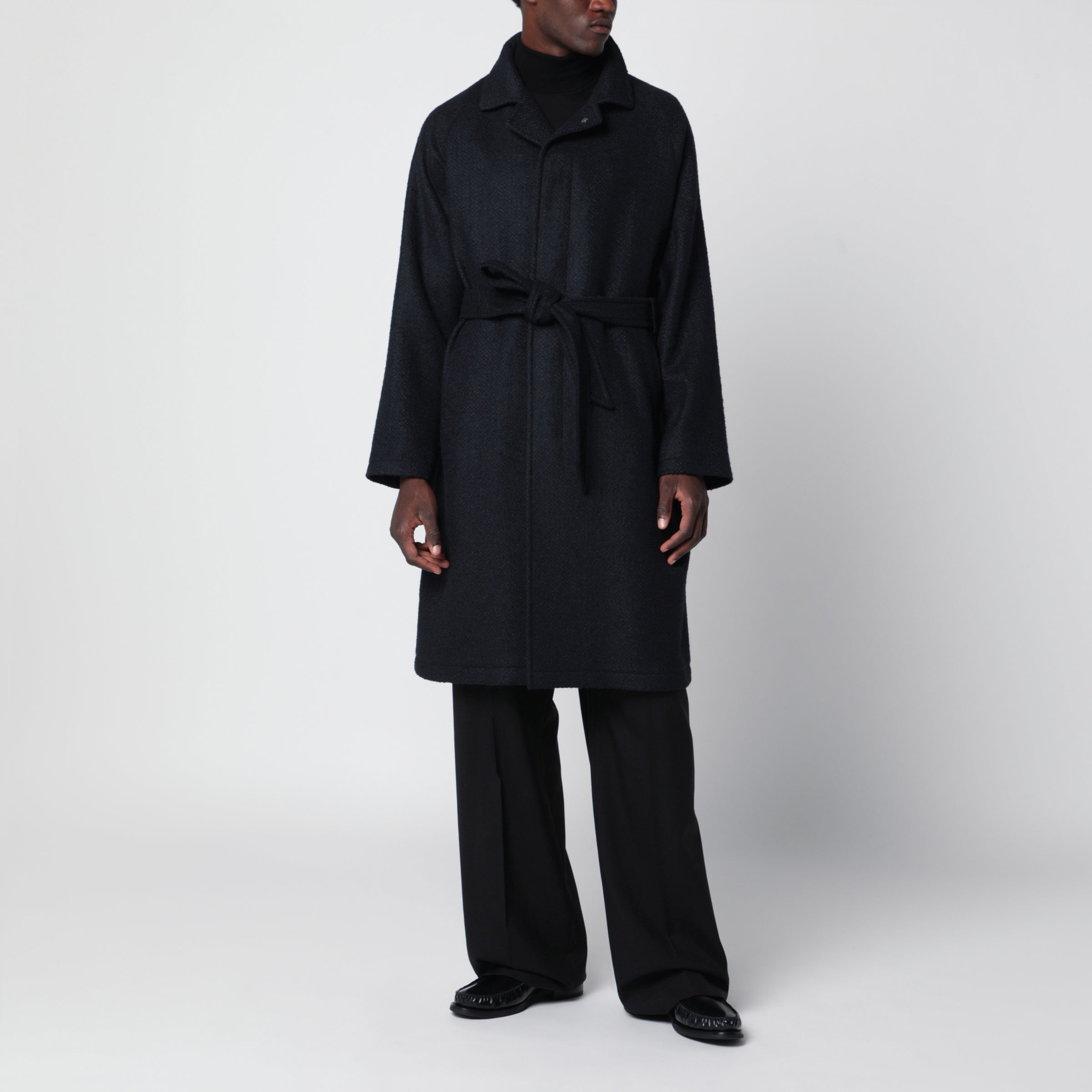 Tagliatore Blue wool-blend coat with belt | TheDoubleF