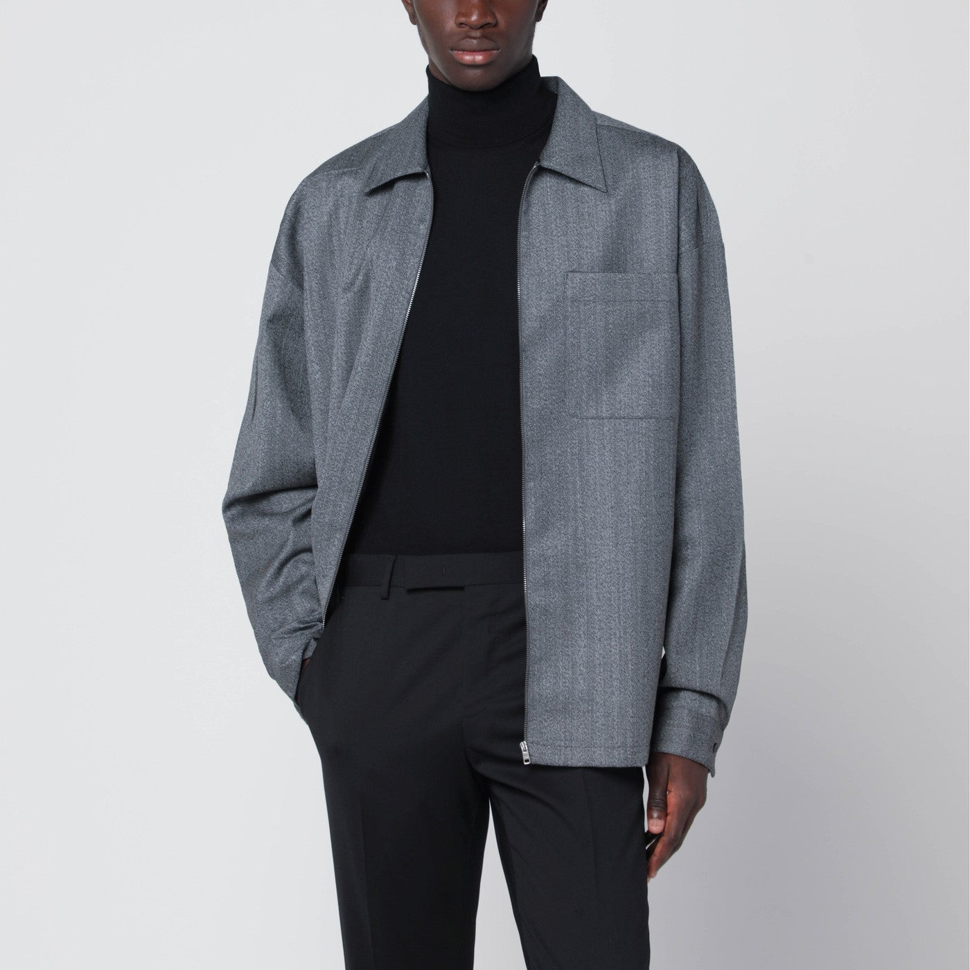 Prada Gray wool overshirt with zip | TheDoubleF
