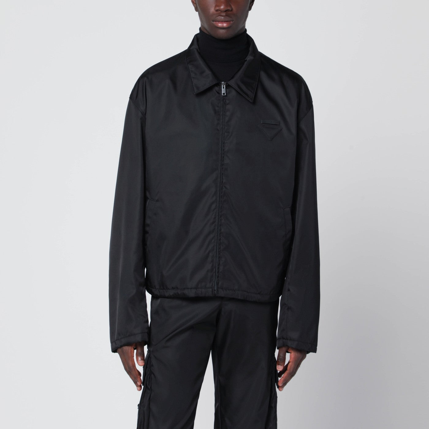 Prada Black jacket with zip in Re-Nylon | TheDoubleF