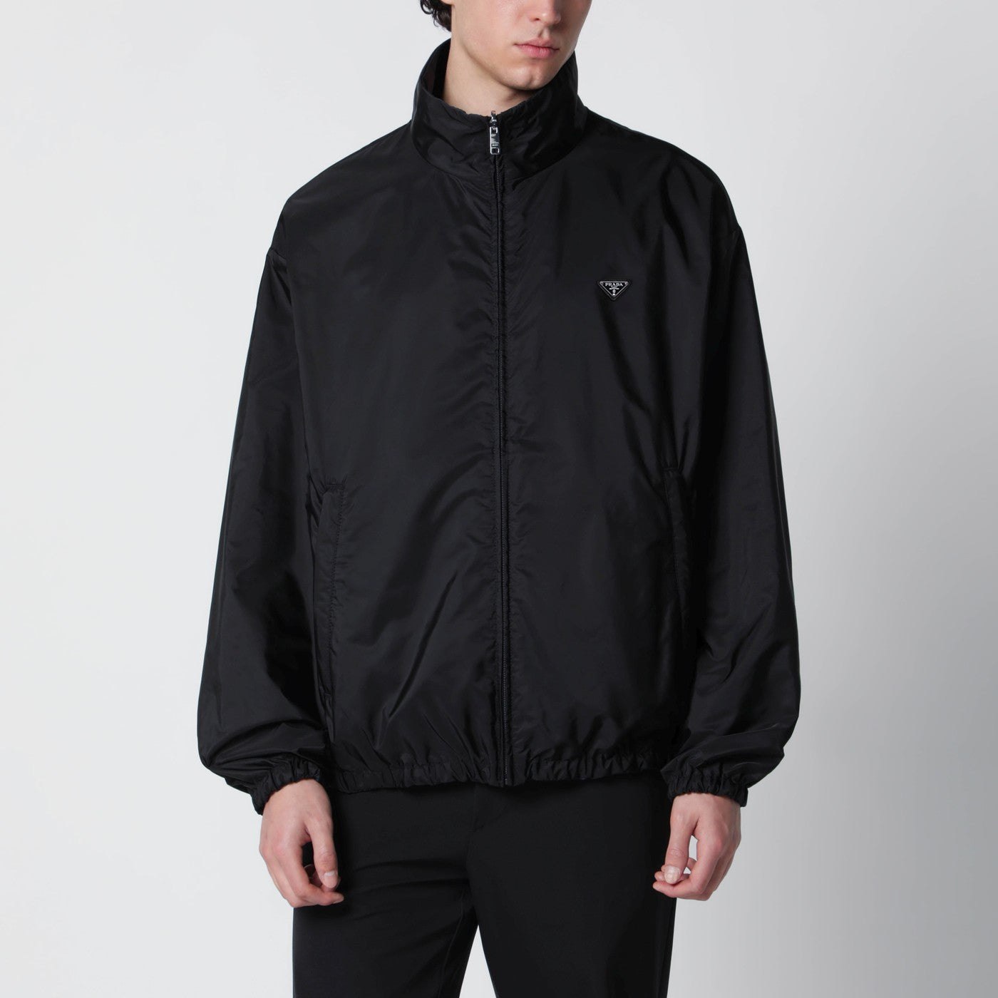 PRADA Black and blue reversible Re-Nylon zip-up jacket | TheDoubleF