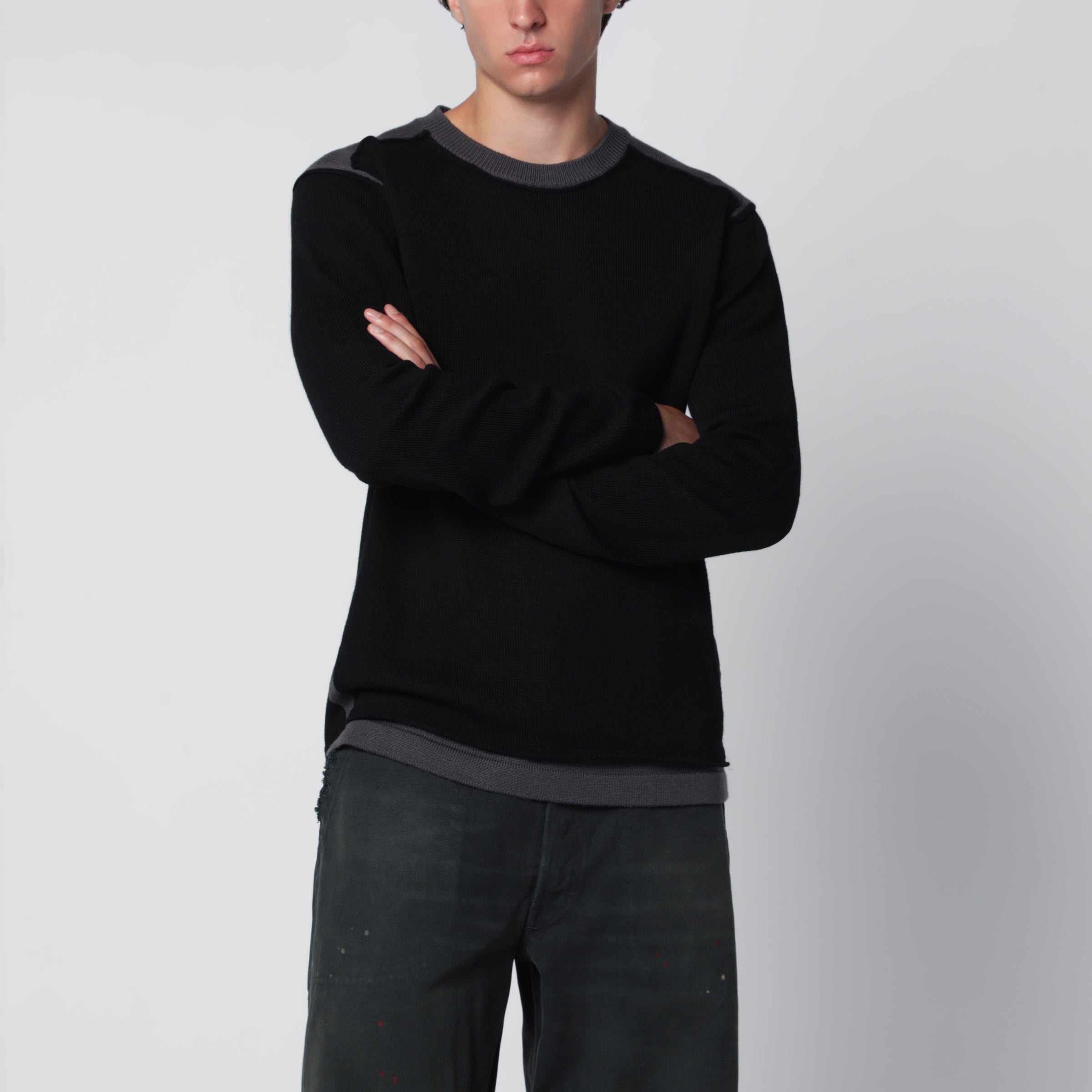 MM6 Maison Margiela Asymmetrical crewneck sweater in black and