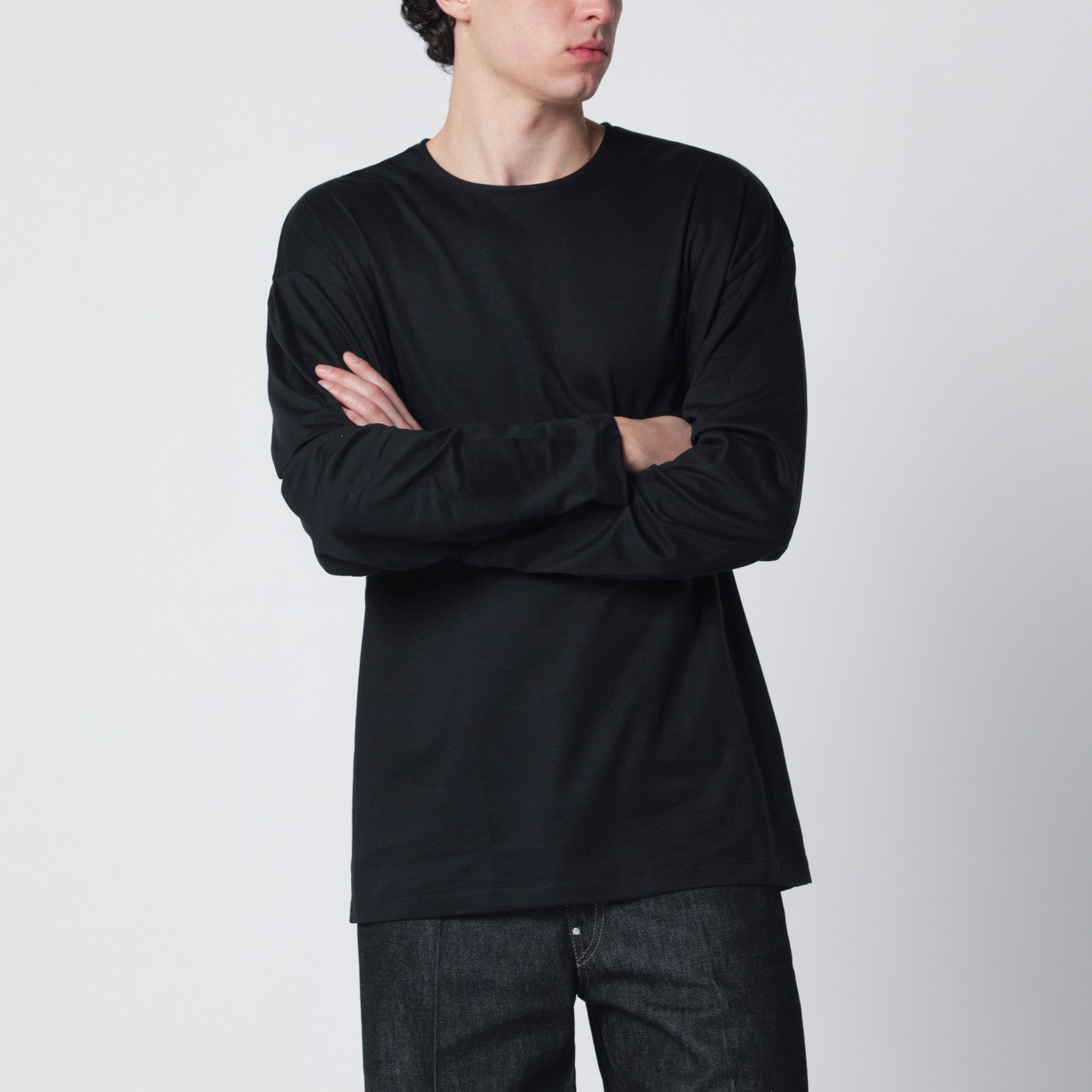 LEMAIRE Black cotton and silk interlock T-shirt | TheDoubleF