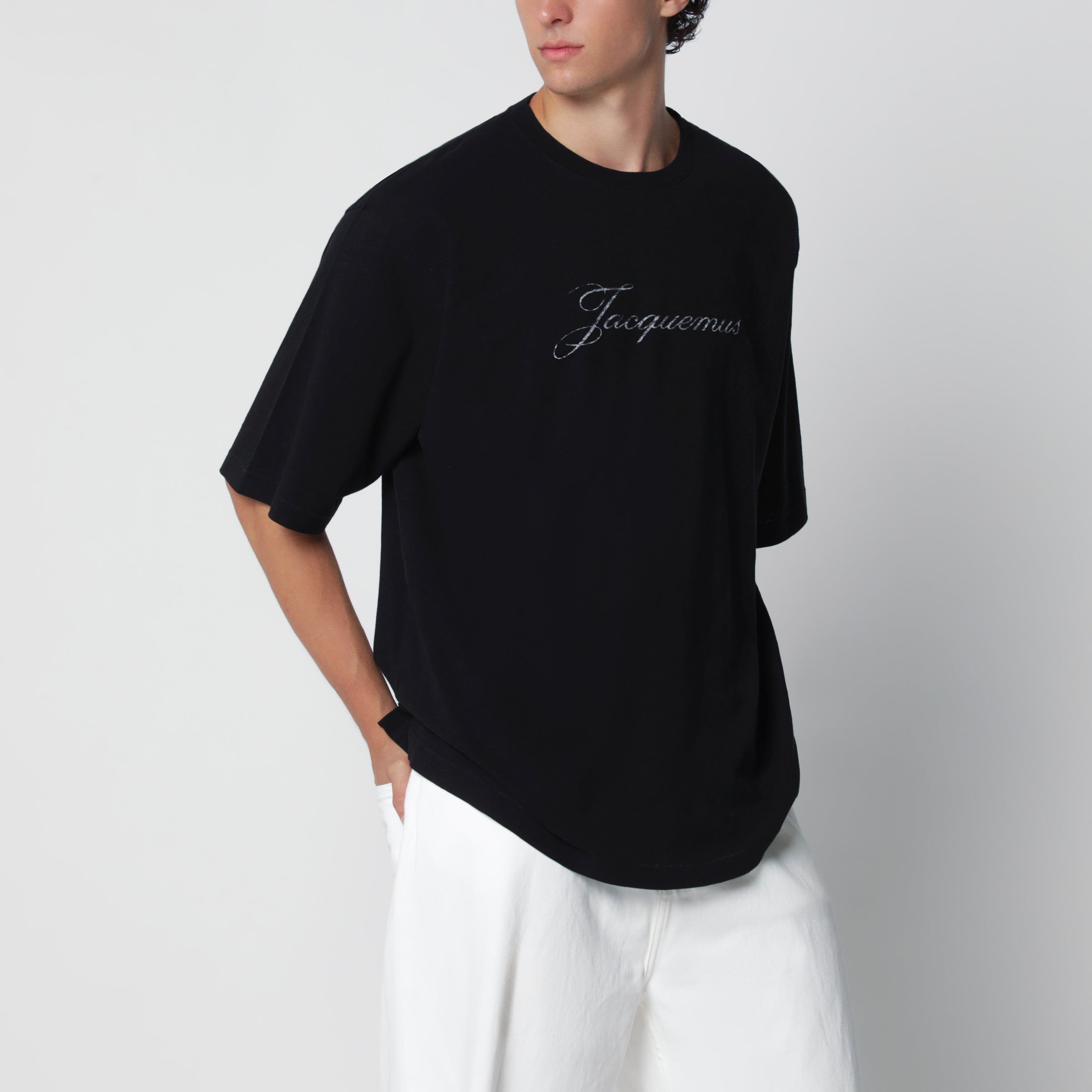 JACQUEMUS Black cotton-blend logo T-shirt | TheDoubleF