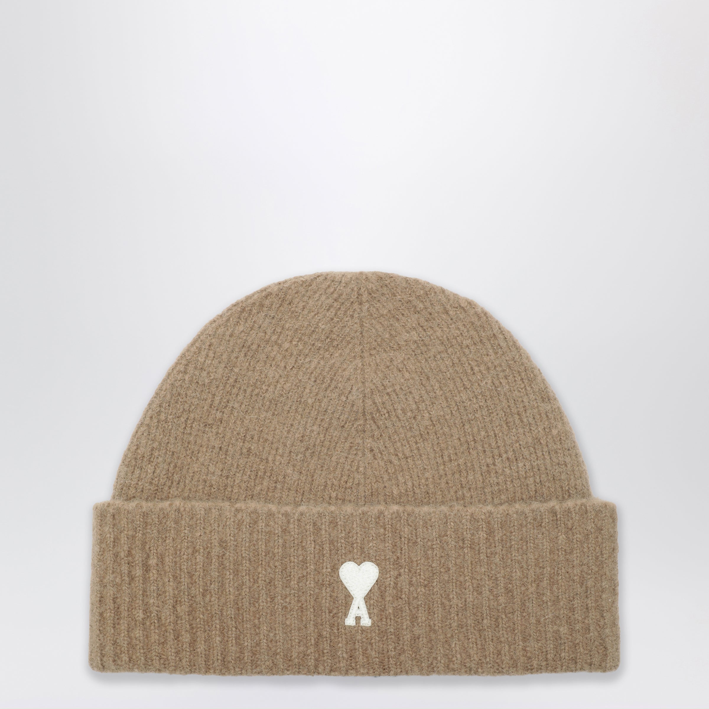 Ami Paris Ami de Coeur beanie in wool blend, Beige | TheDoubleF