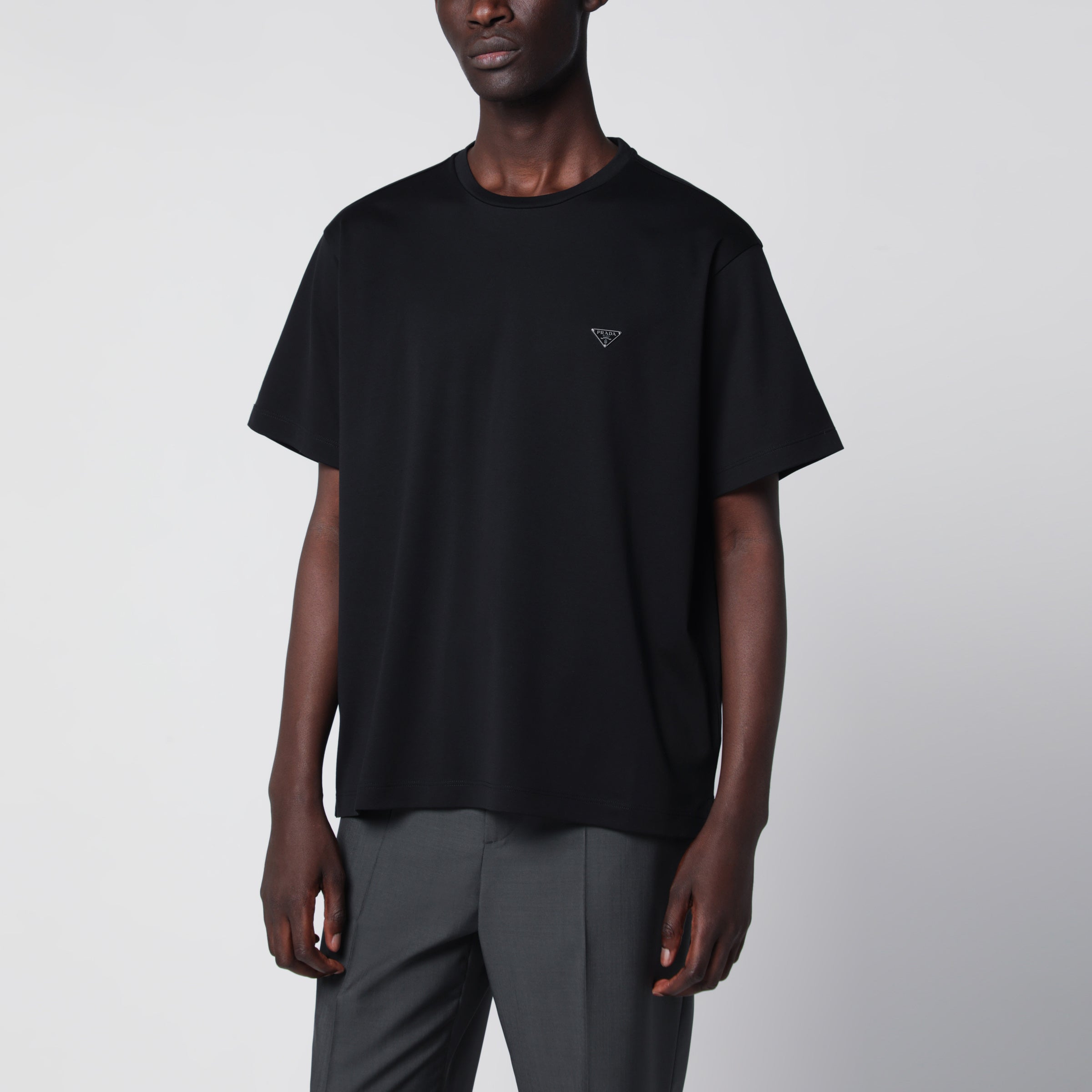 Prada Boxy cotton crew-neck T-shirt in black | TheDoubleF