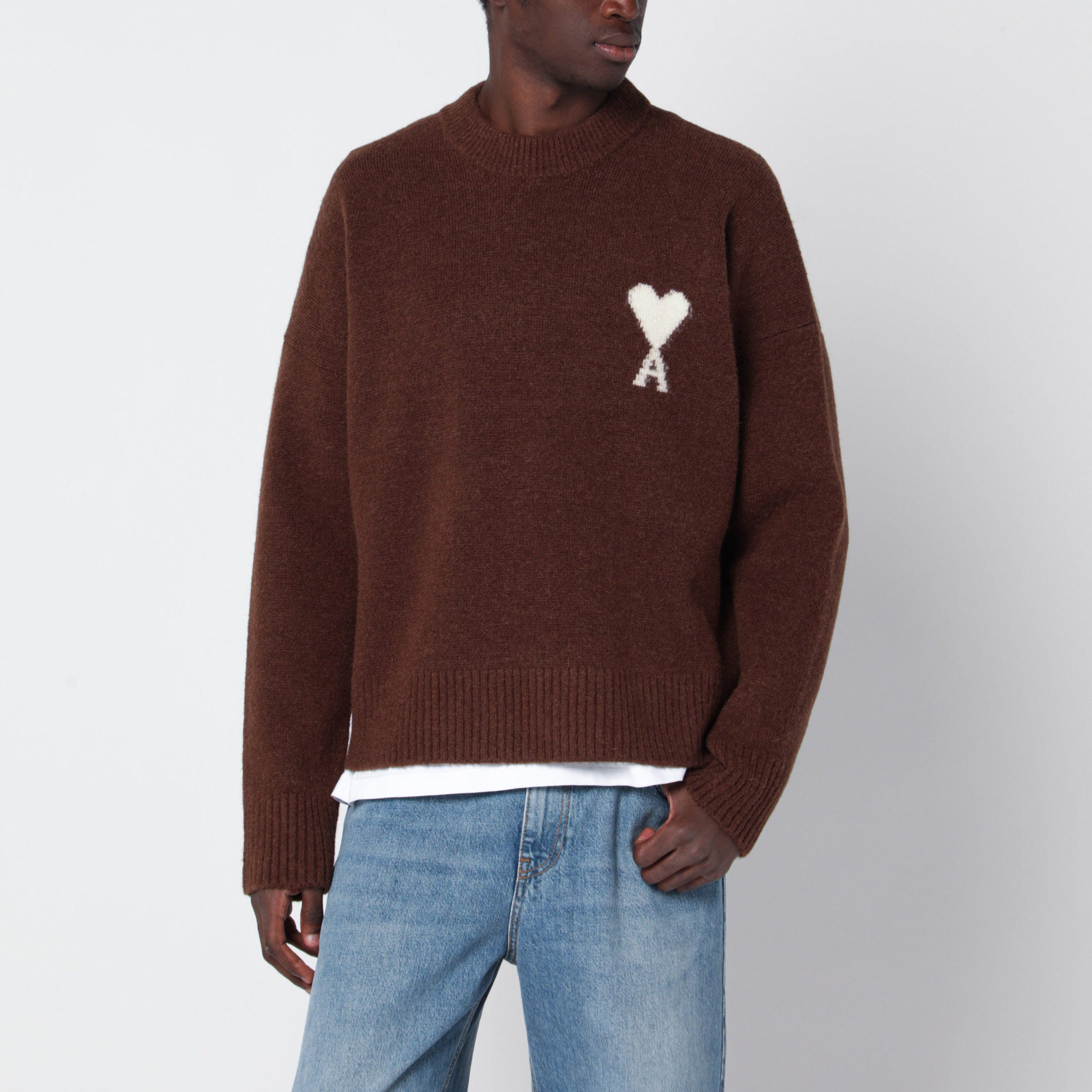 Ami Paris Brown Ami de Coeur wool sweater | TheDoubleF