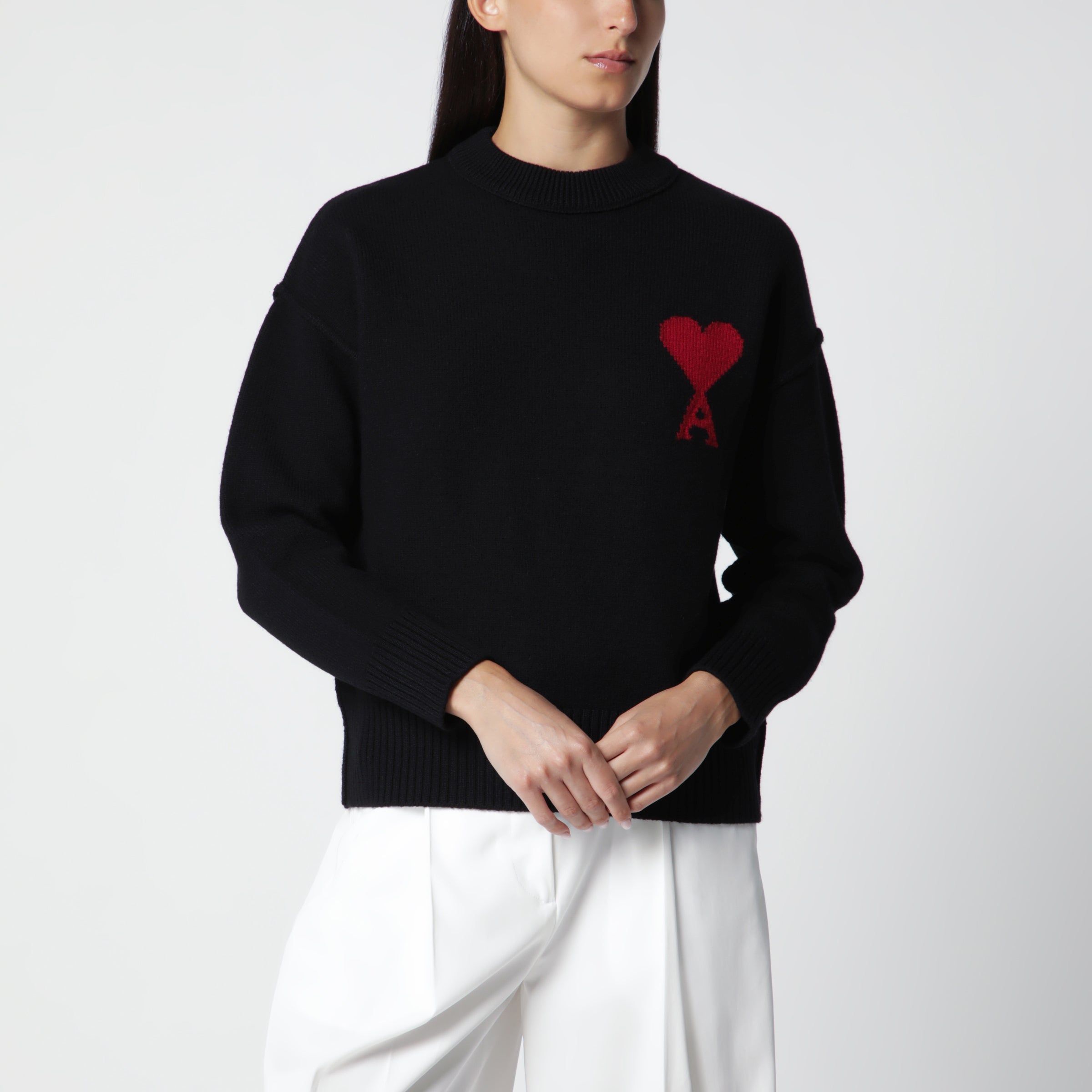 Ami Paris Black Ami de Coeur virgin wool sweater | TheDoubleF