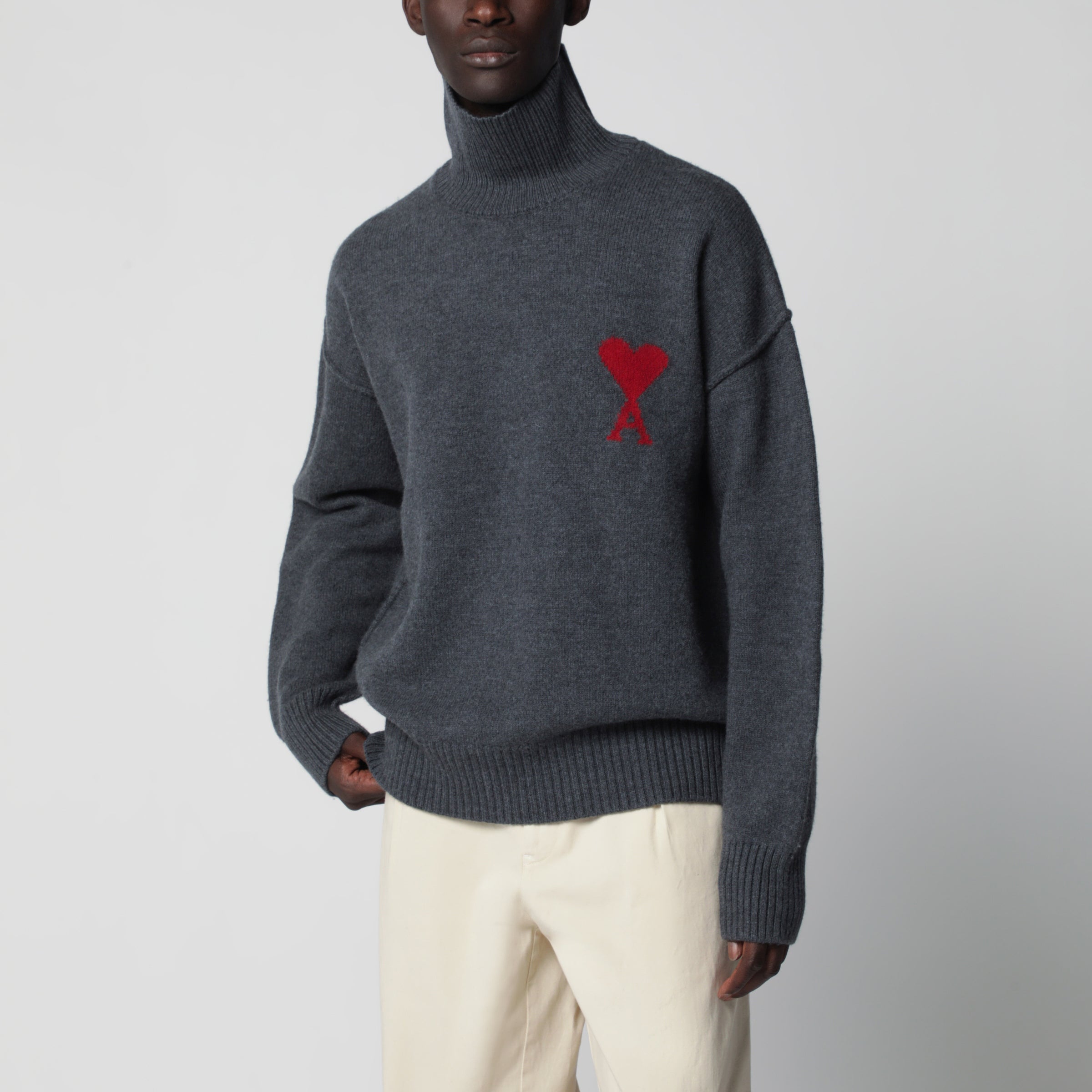 Ami Paris Grey turtleneck sweater Ami De Coeur | TheDoubleF