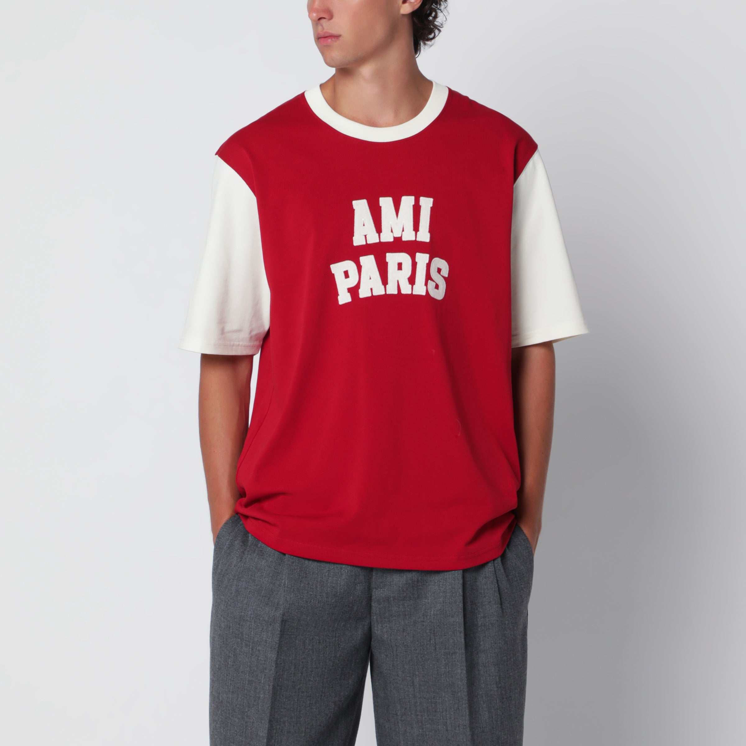 Ami Paris Ruby red T-shirt with logo embroidery | TheDoubleF