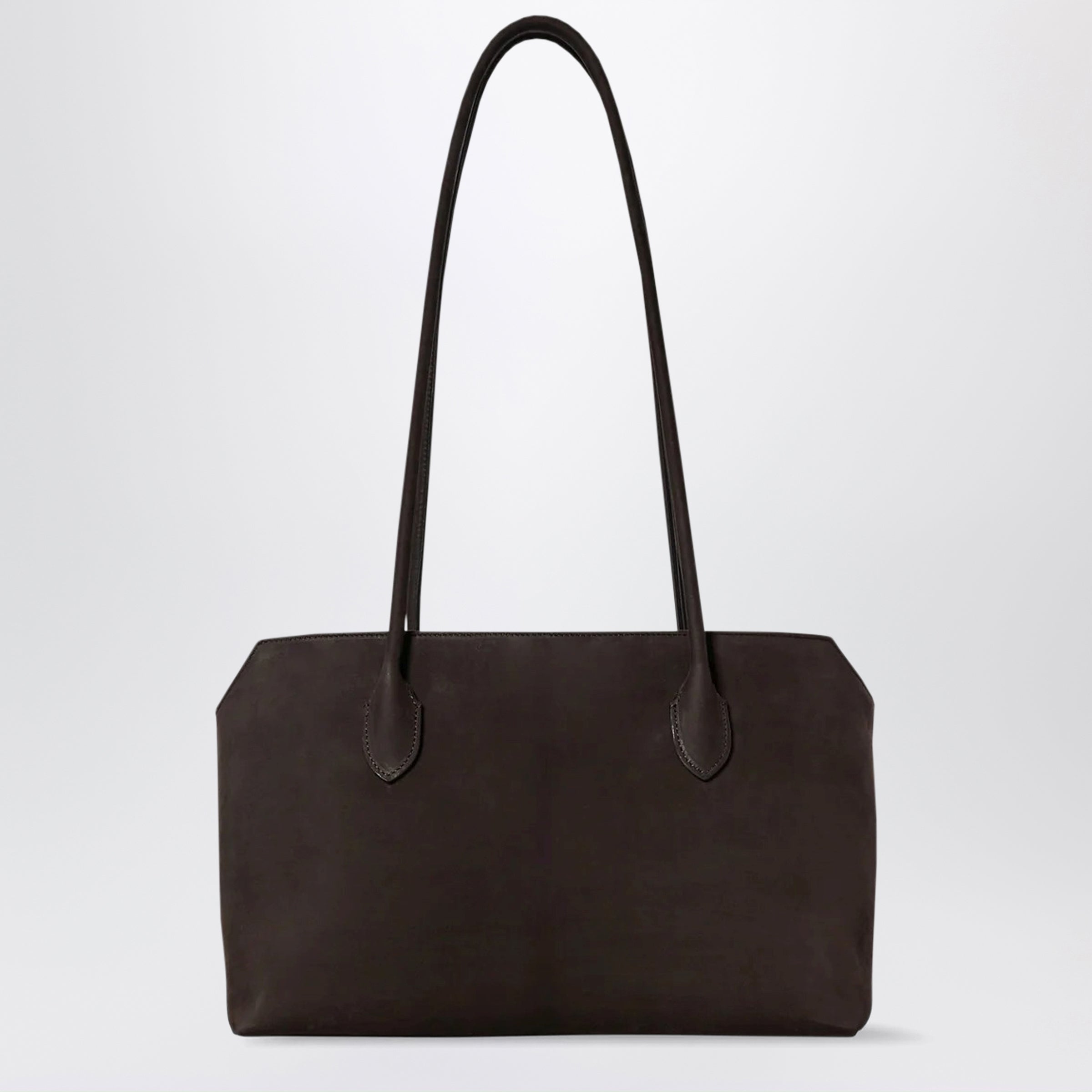 cos leather sling backpack The Row Terrasse nubuck calf leather shoulder bag, ebony brown
