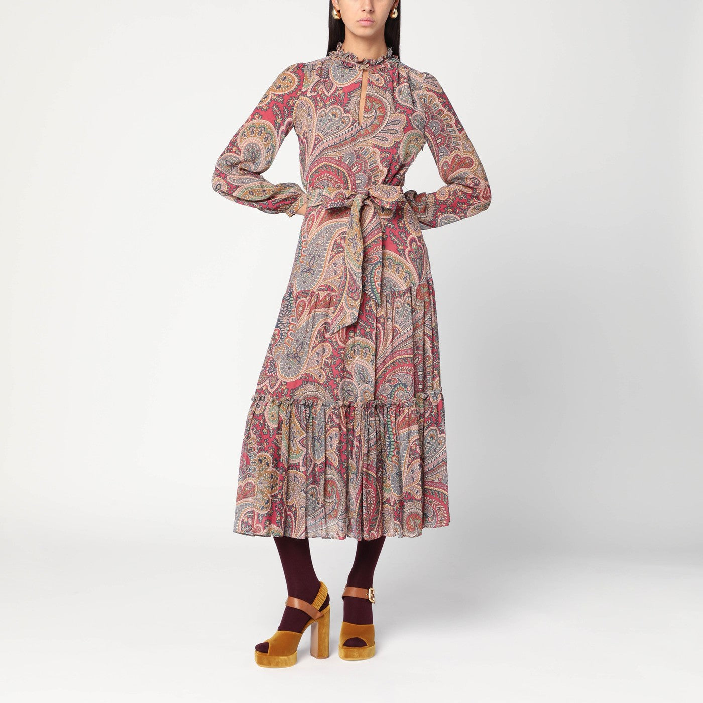 Etro, Silk Crepon Paisley Dress, Woman, Burgundy, Size 40