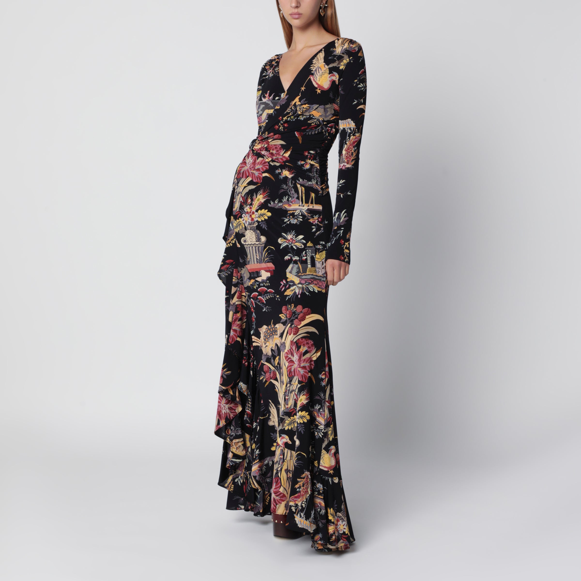 Printed wrap jersey maxi dress