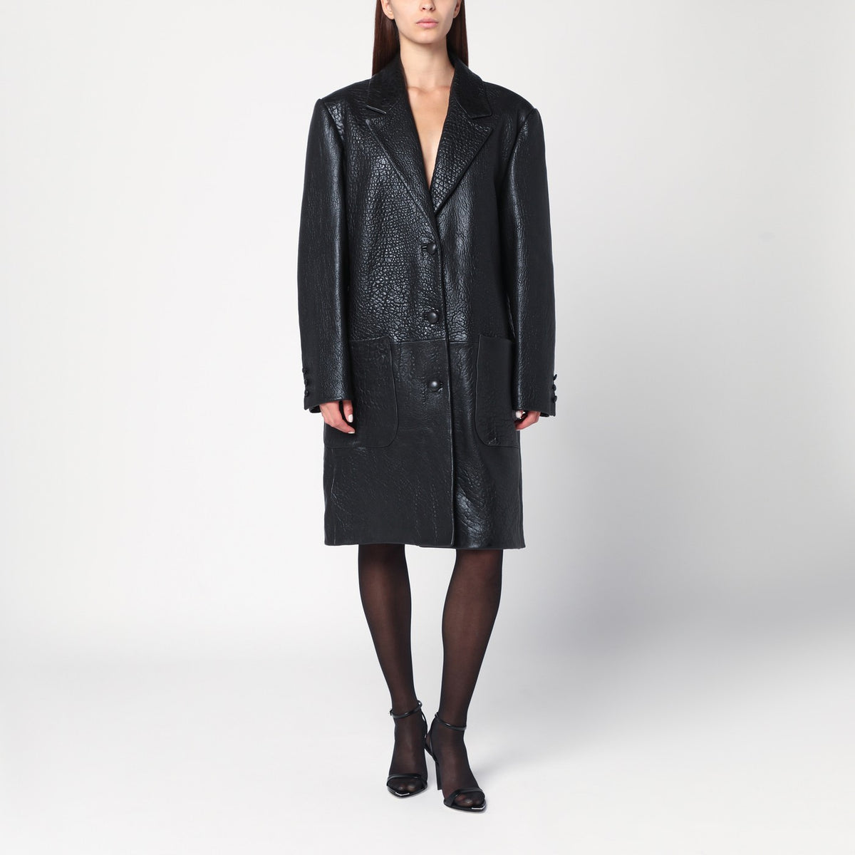 Cappotto monopetto nero pelle