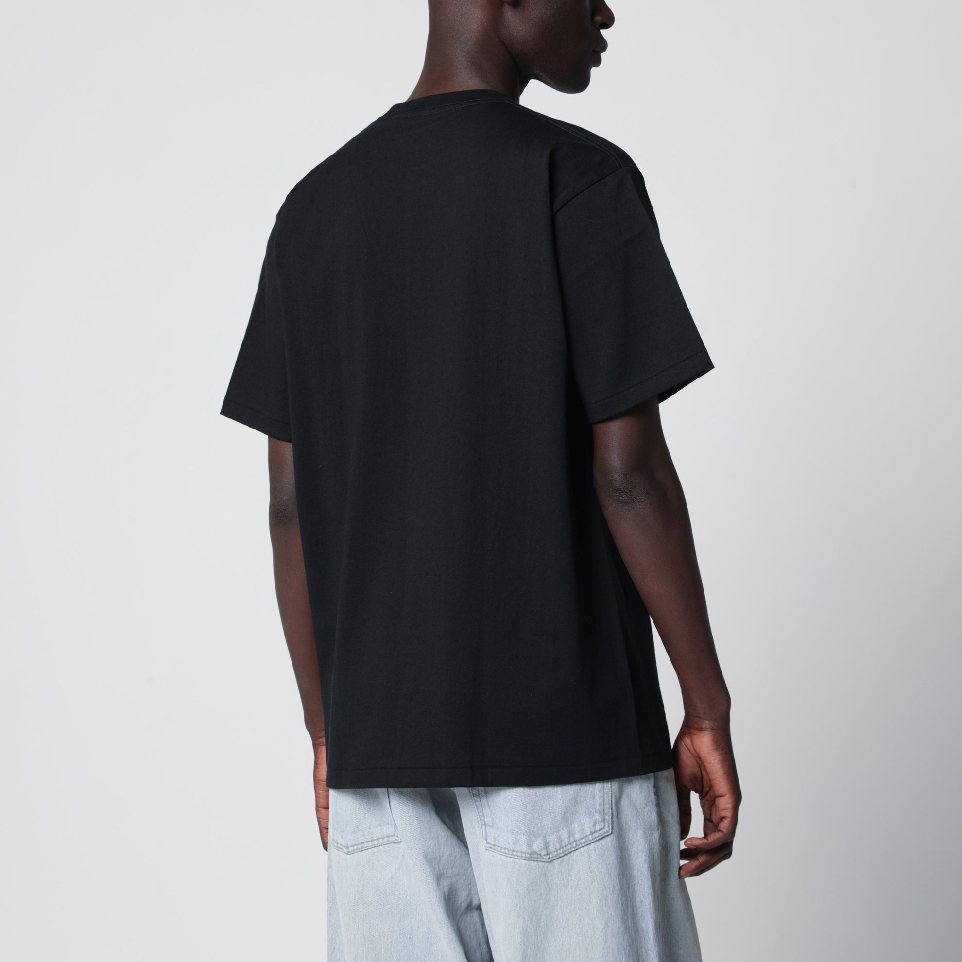 Schwarzes T-Shirt mit blau/hellblauem Camouflage-Print